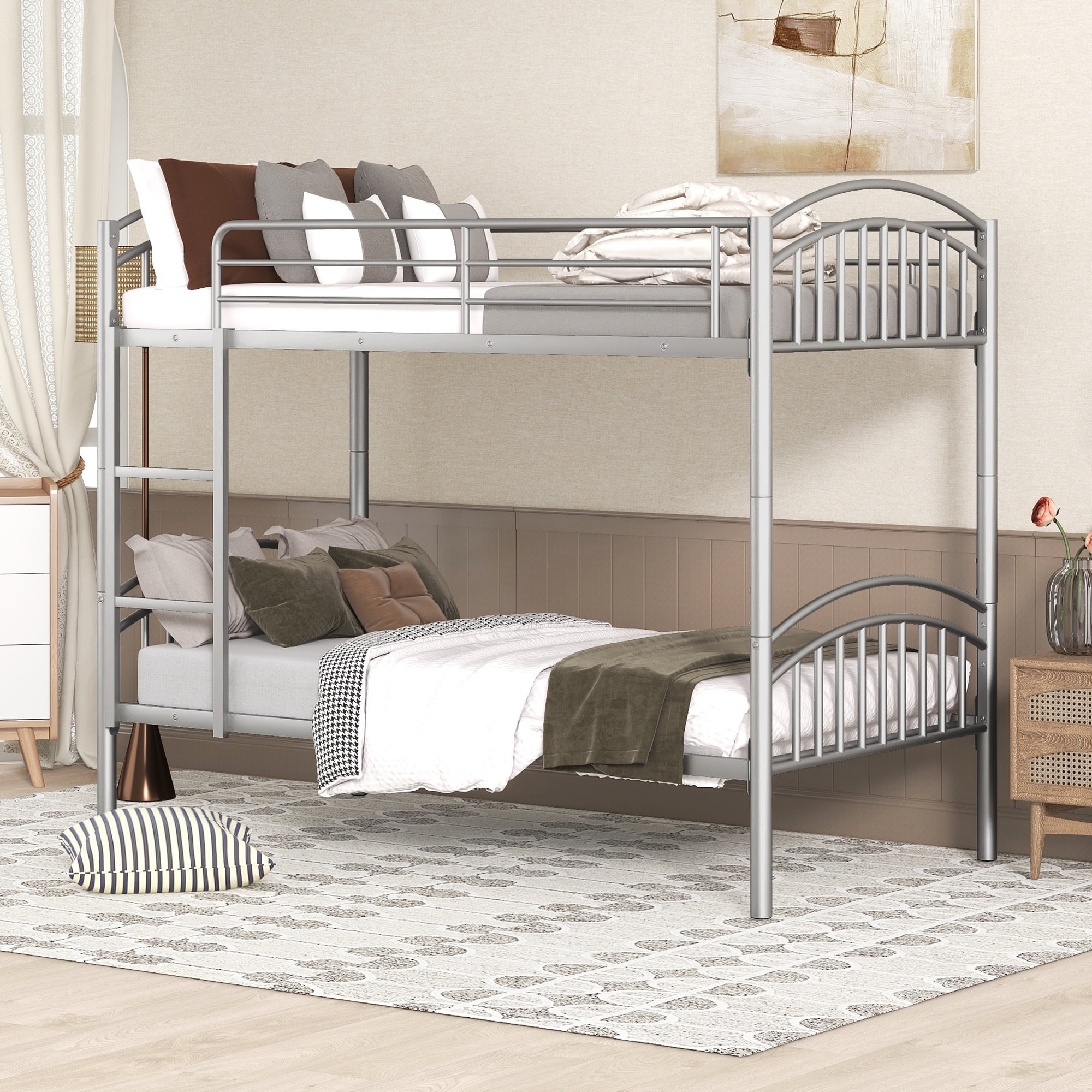 CoSoTower Twin Over Twin Metal Bunk Bed, Divided into Two Beds(Silver)