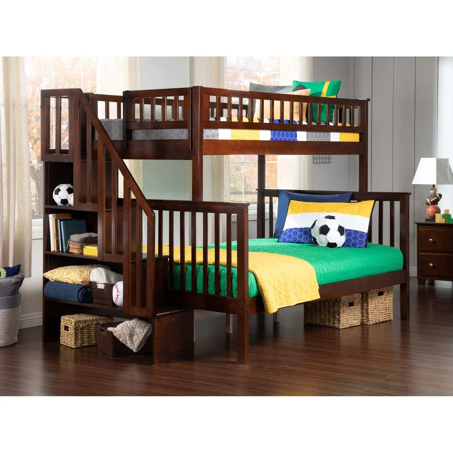 AFI Woodland Staircase Bunk Bed Twin over Full in Walnut