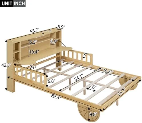 NLIBOOMLife Twin Size Car Bed with Bear-Shaped Headboard  USB and LED  Wood Bed Frame with Safety Guardrails Bed with  Shelves  Car Shaped Bed with Wheels for  Boys Girls  No Box Spring N
