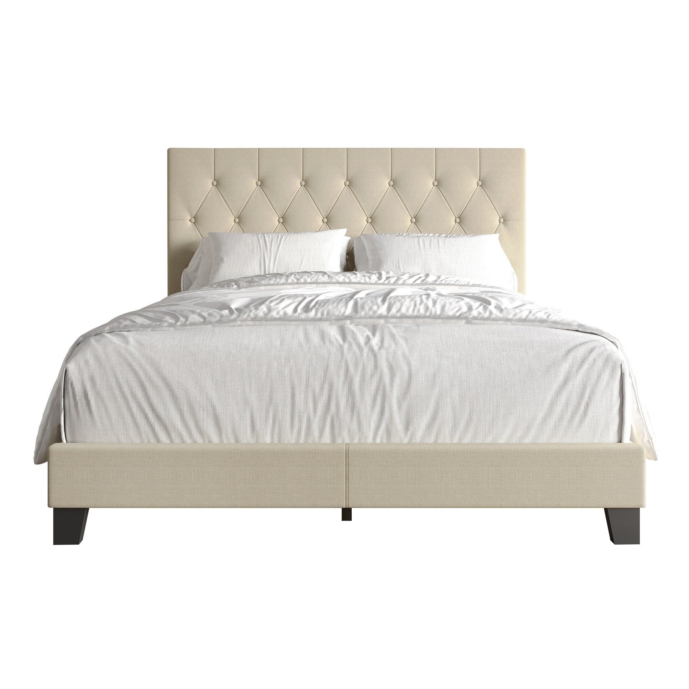 CraftPorch Simple Button Tufted Linen Upholstered Bed Beige - Twin