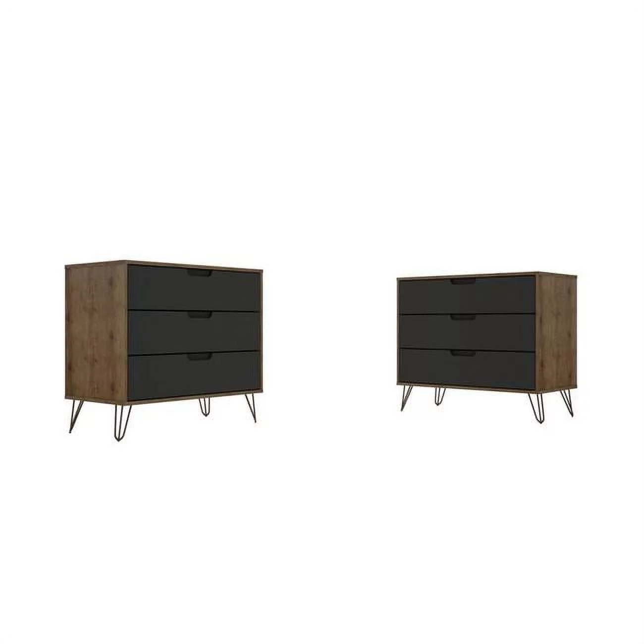 Manhattan Comfort Rockefeller 3-Drawer Nature & Textured Grey Dresser, 28.86 x 35.24 x 17.52 in. - Set of 2