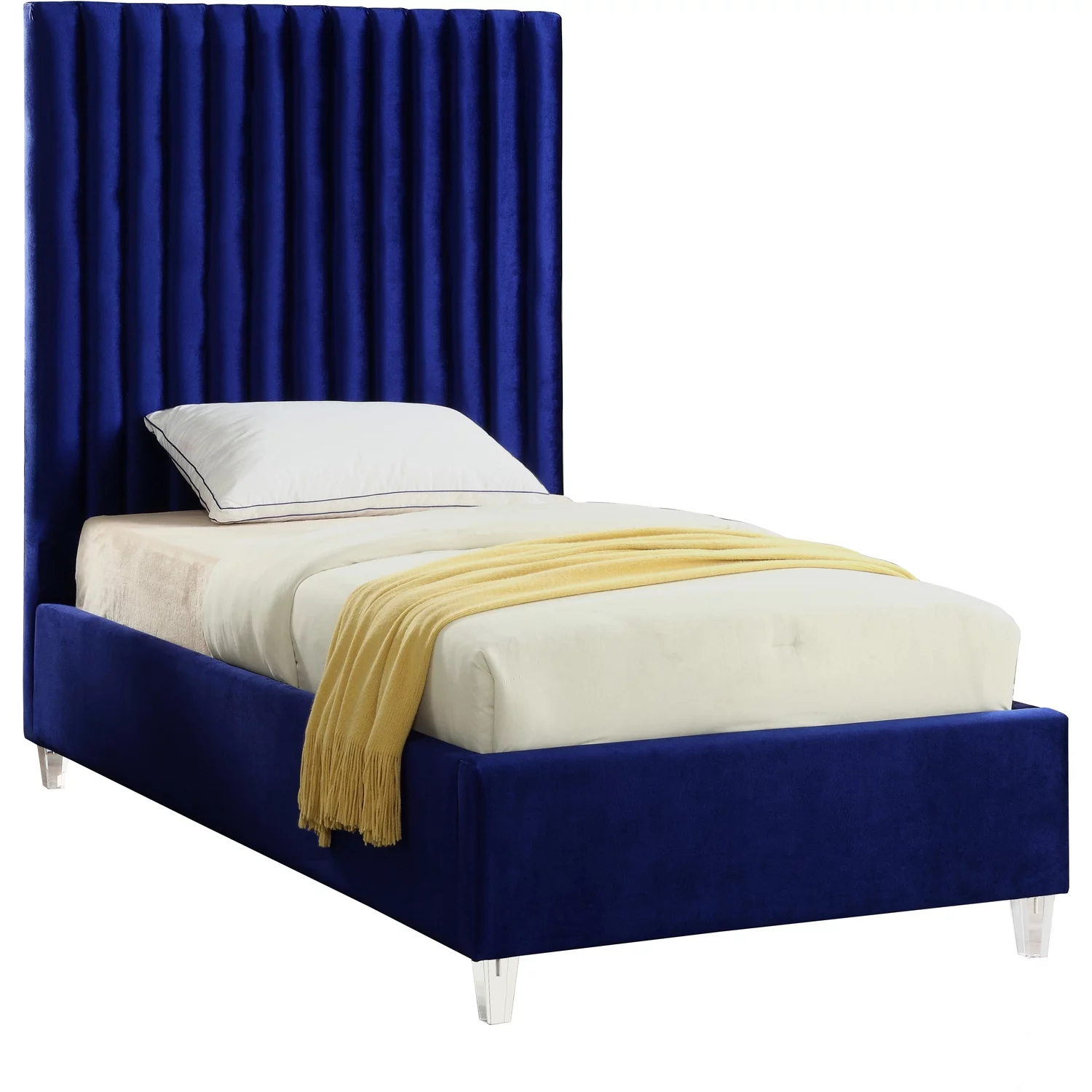Meridian Furniture Candace Solid Wood Tufted Velvet Twin Bed in Navy