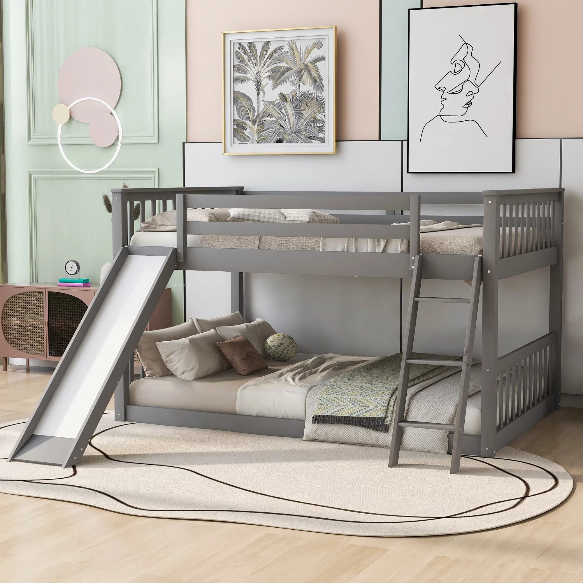 Nestfair Bunk Bed with Convertible Slide and Ladder Grey Full over Full
