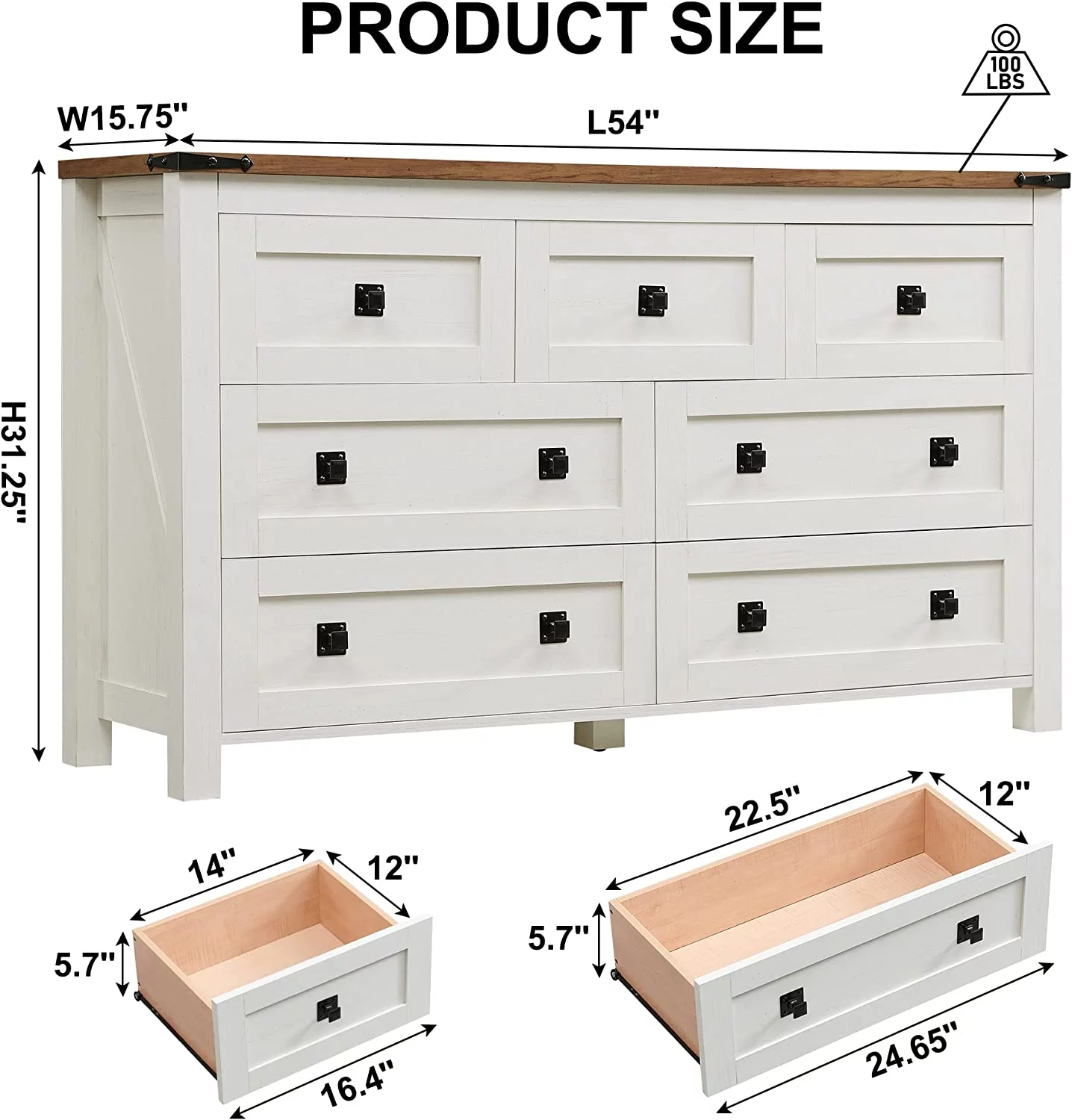 Farmhouse 6 Drawers Dresser Chests for Bedroom Wood Rustic Wide Chset of Drawers Storage Dressers Organizer for Bedroom Living Room Hallway Dark Rustic Oak