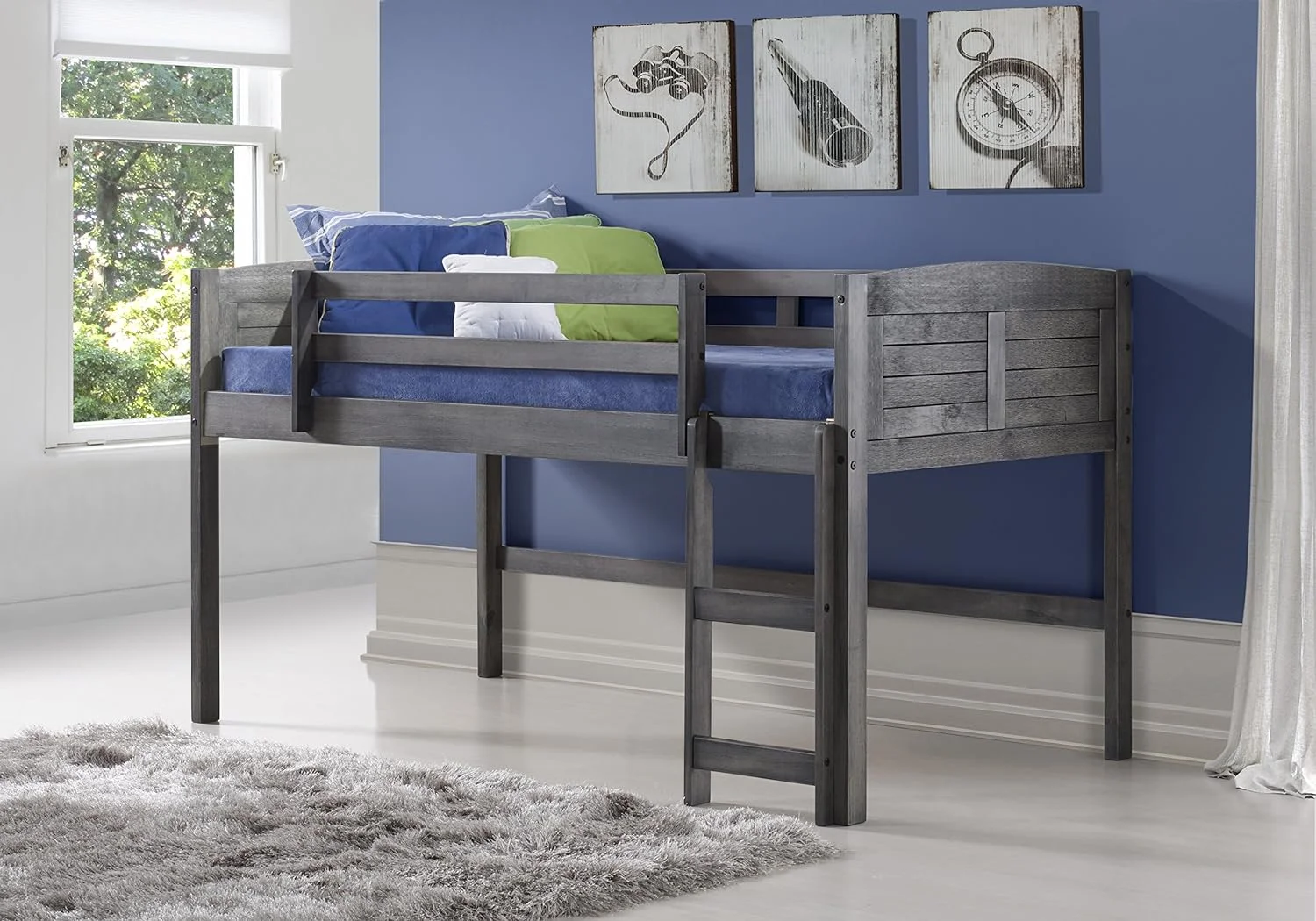 Louver Low Loft Bed, , Antique Grey
