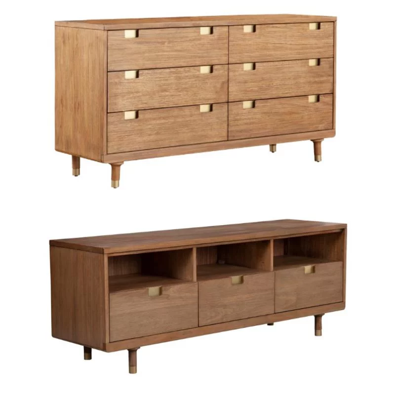 Home Square 2-Piece Set with Easton 6 Drawer Dresser & TV Console in Sand