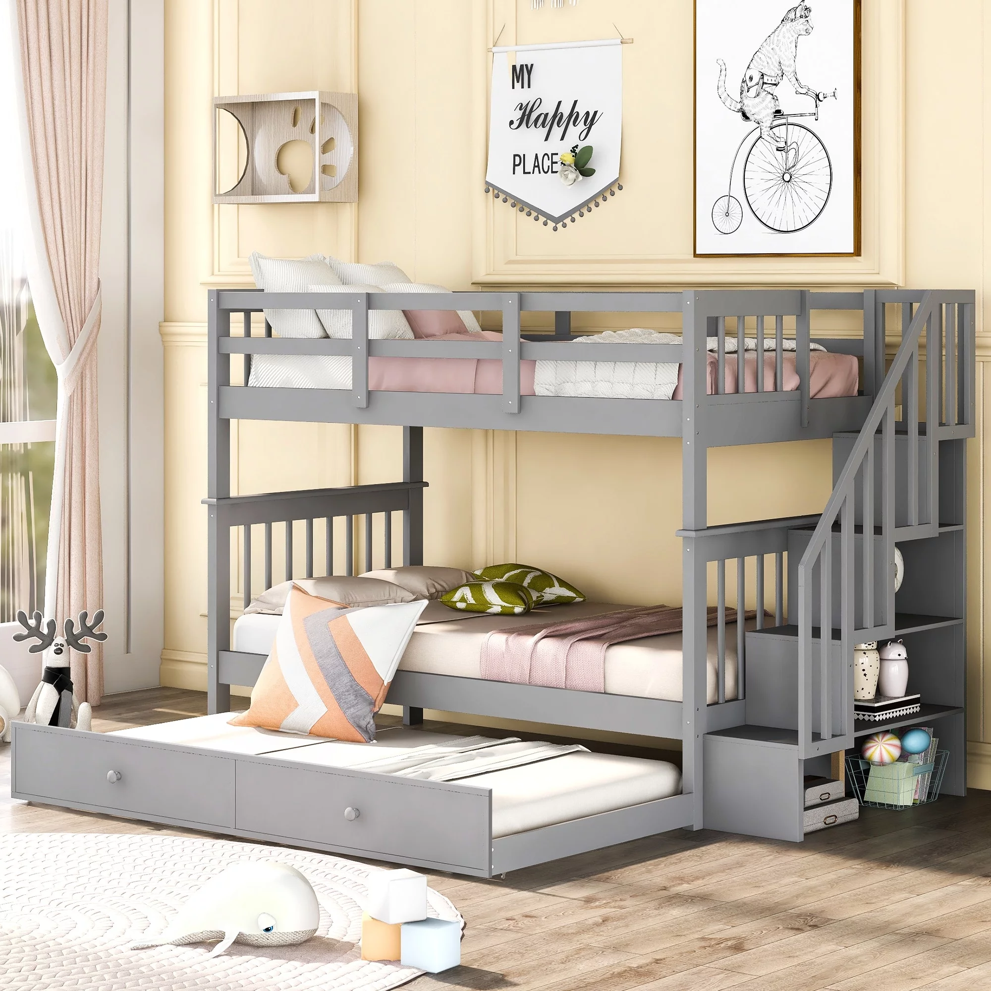 Nestfair  Twin-Over-Twin Bunk Bed with Twin size Trundle Espresso