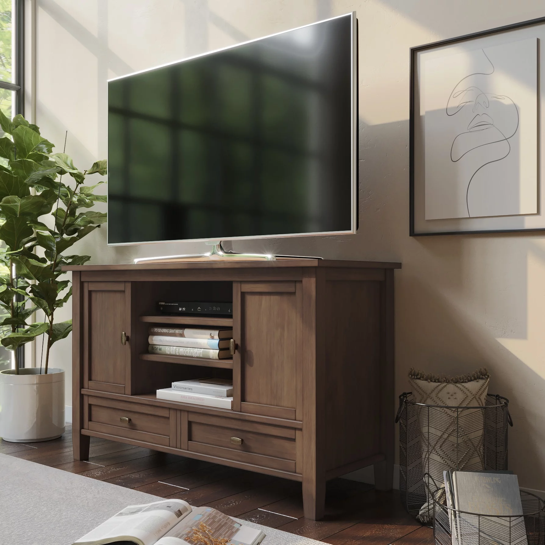 WyndenHall  Norfolk Transitional TV Media Stand For TVs up to 50 inches Russet Brown Distressed, Lacquer Transitional, Casual