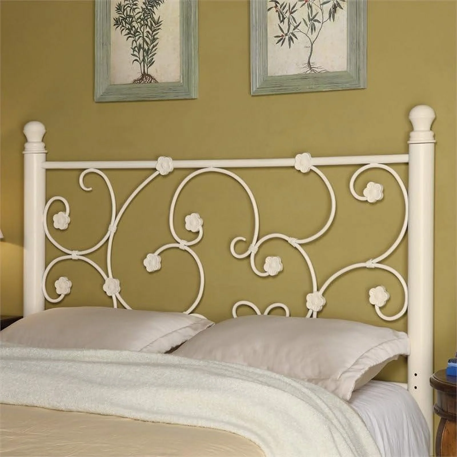 Floral Traditional Metal Full Queen Headboard In White