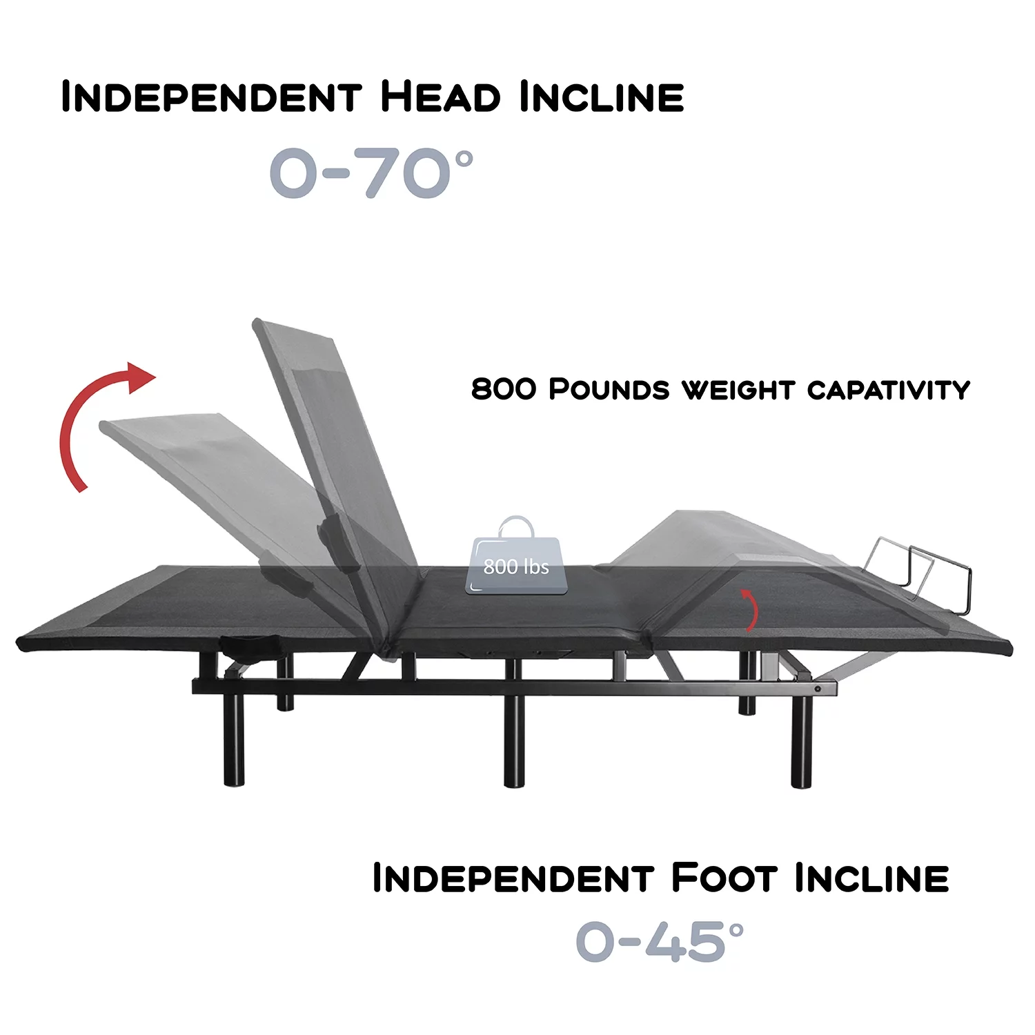 Amolife TXL Adjustable Bed Base Frame with Head and Foot Incline, Wireless Remote Control