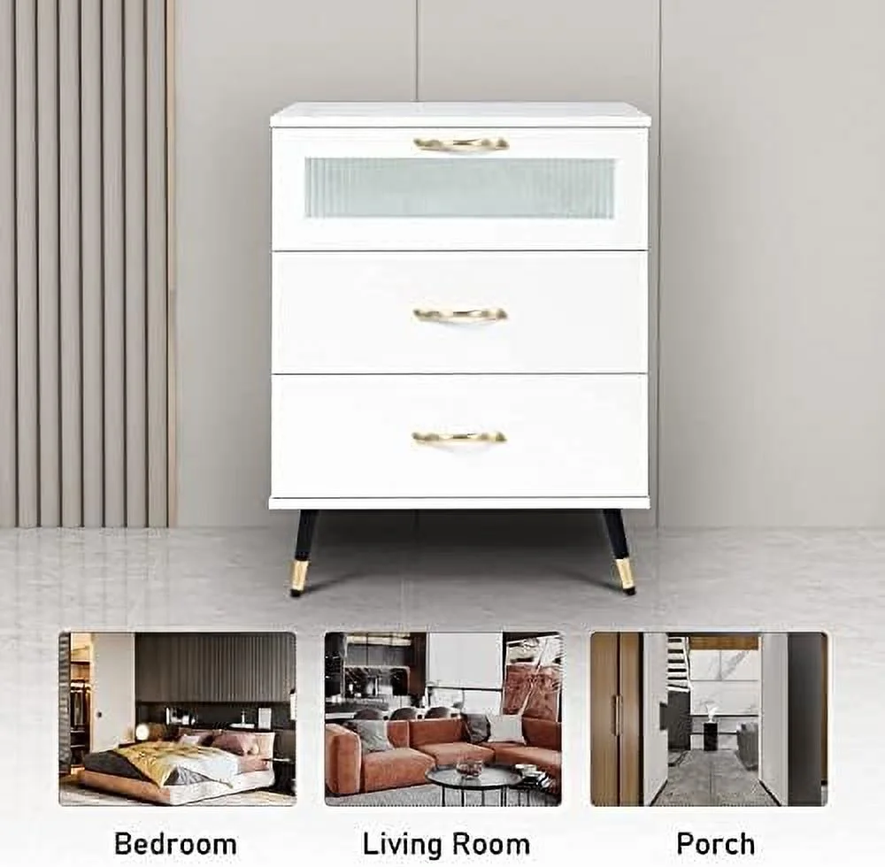 HBBOOMLIFE White Nightstand Modern 3 Drawer Nightstands  Bedroom Dresser Accent Bedside Cabinet End Side Table Modern Night Stand Perfect for Bedroom Living Room Accessories White (White