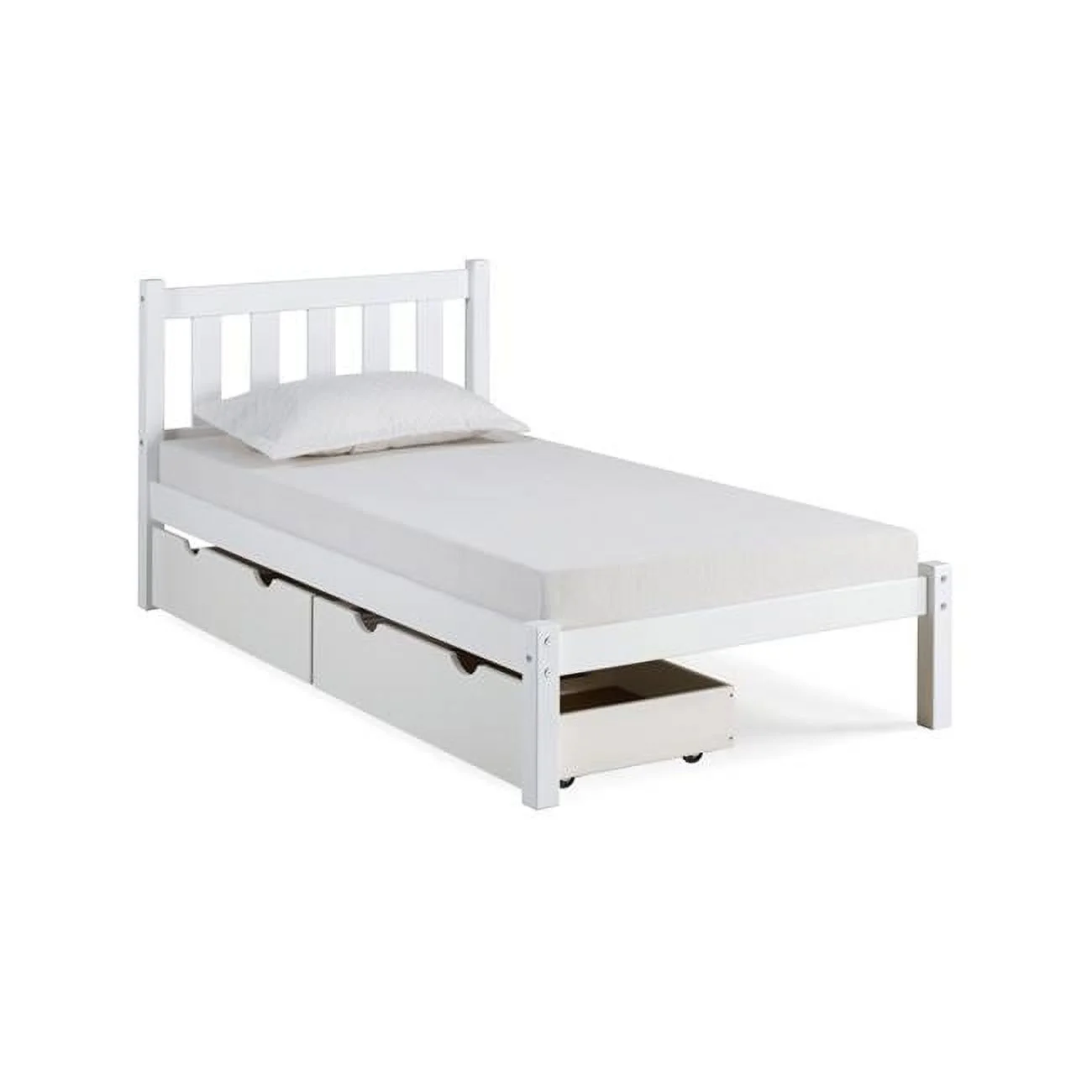 Poppy Twin Size Wood Platform Bed with Storage Drawers, White