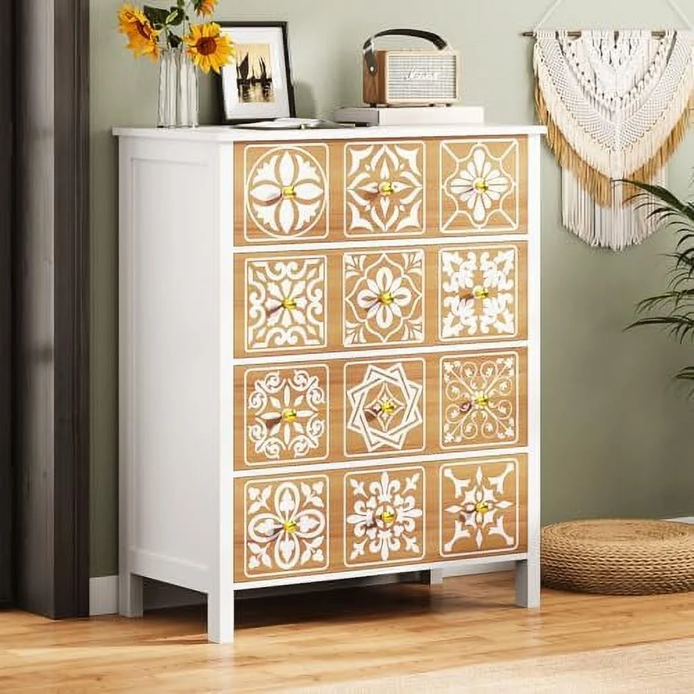 NLIBOOMLife White Dresser for Bedroom with 4 Drawers Chests of Drawers with Charging Station Wooden Dresser with Organizer Unit for Closet Bedroom (White)
