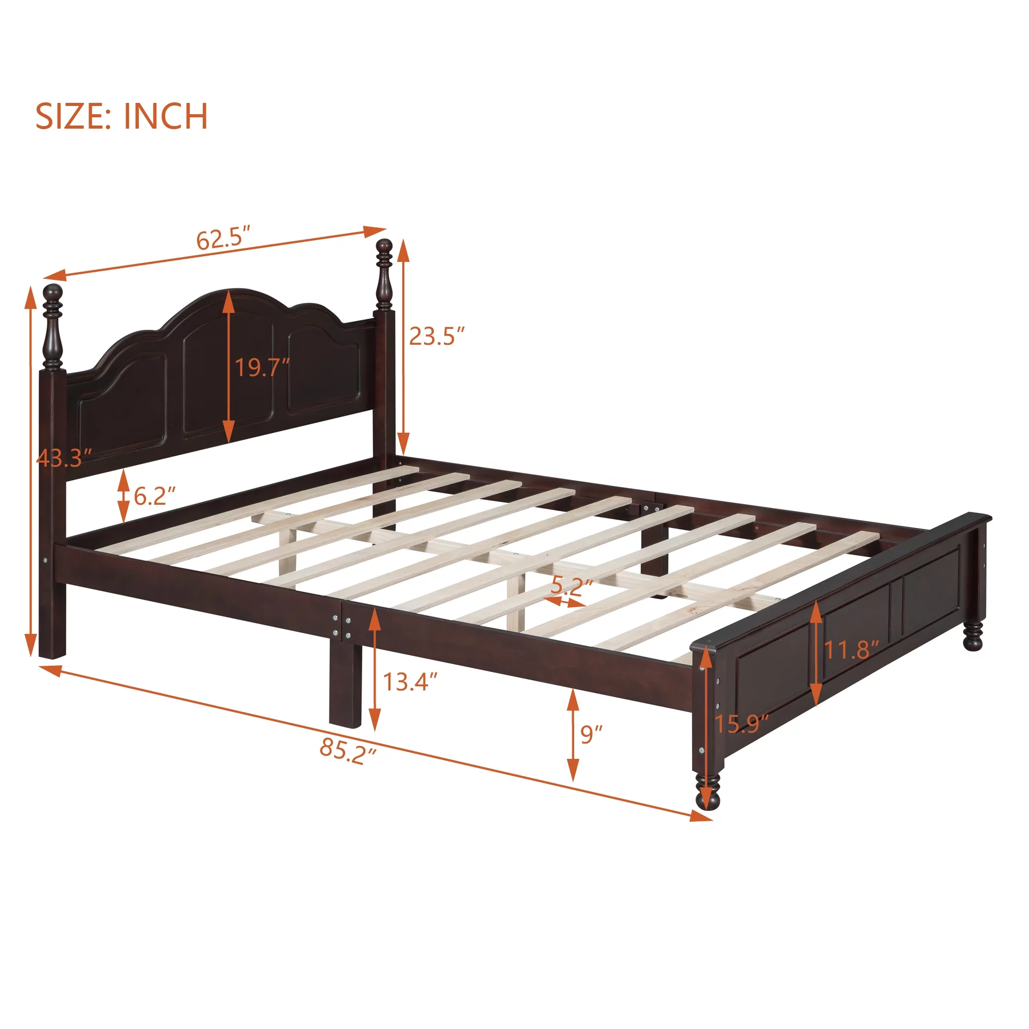 Churanty Retro Platform Bed Frame Queen Size Wood Platform Bed with Headboard,Dark Walnut