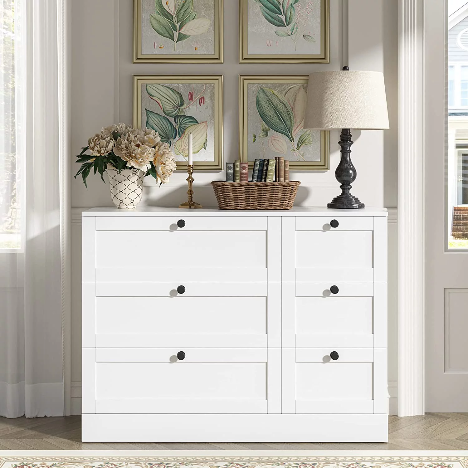 6 Drawer Dresser, Modern Dresser Chest with Wide Drawer Organizer, Chest of Drawers, Wood Dresser for Bedroom, Living Room, Closet, White