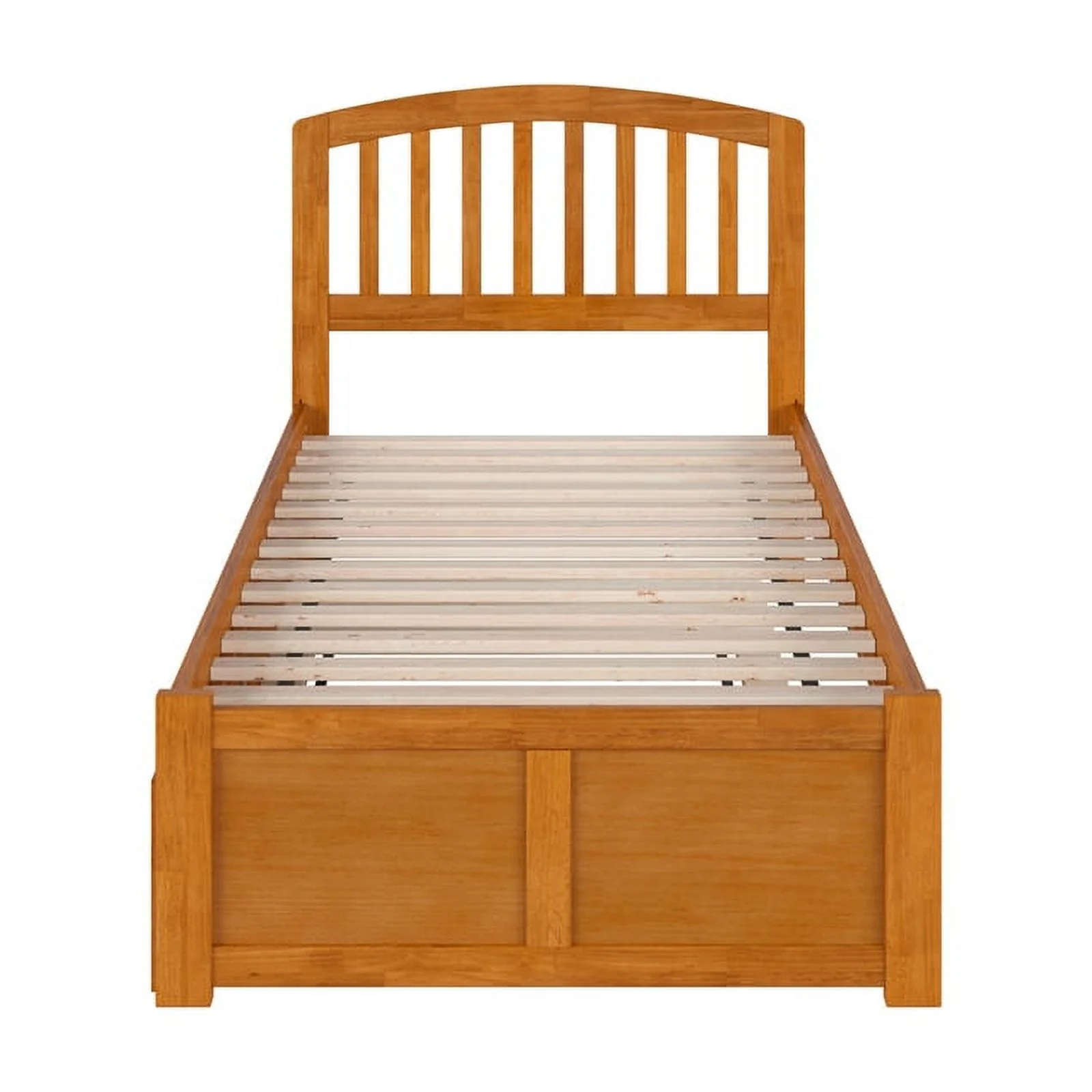 Richmond Twin Wood Platform Bed with Footboard and Twin Trundle in Light Toffee