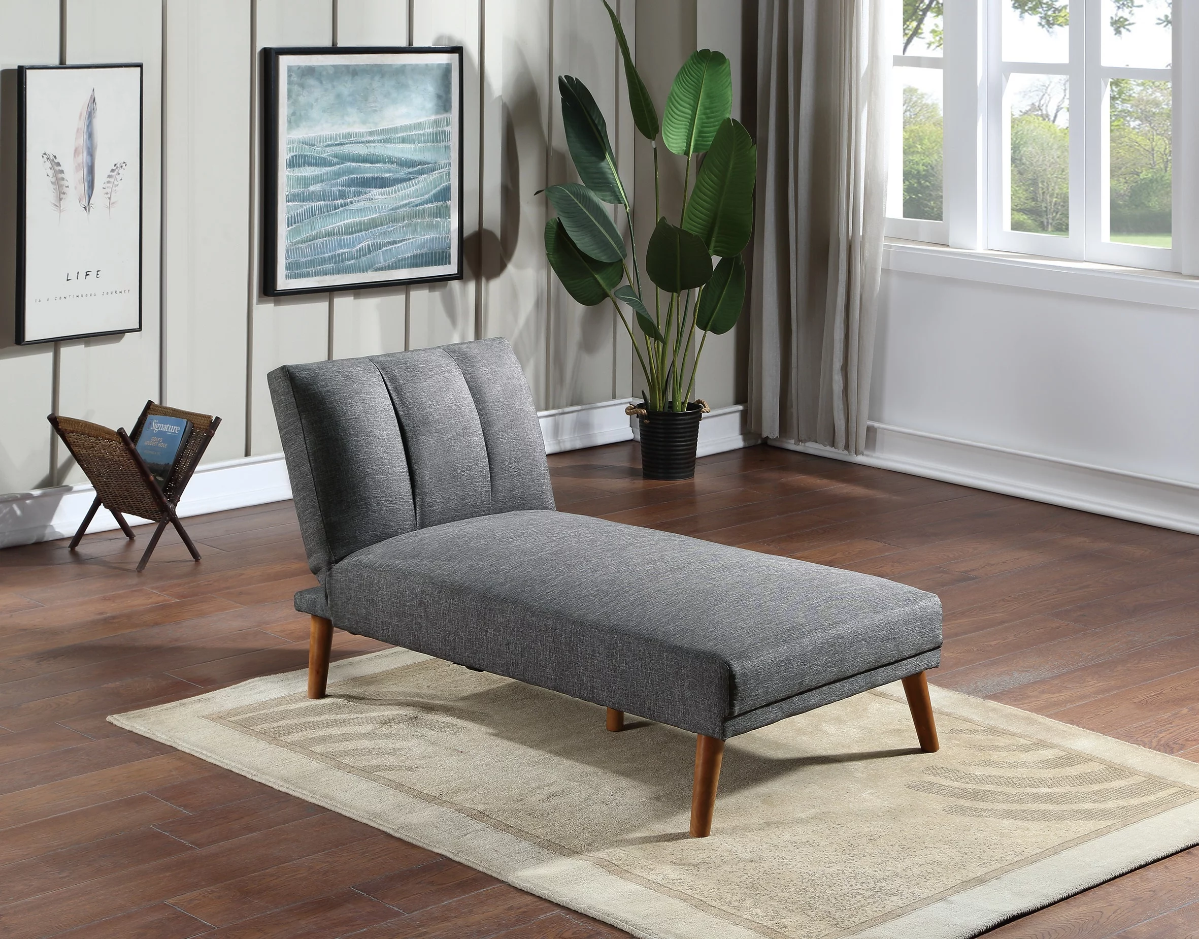 CoSoTower Blue Grey Polyfiber 1Pc Adjustable Chaise Bed Living Room Solid Wood Legs Plush Couch