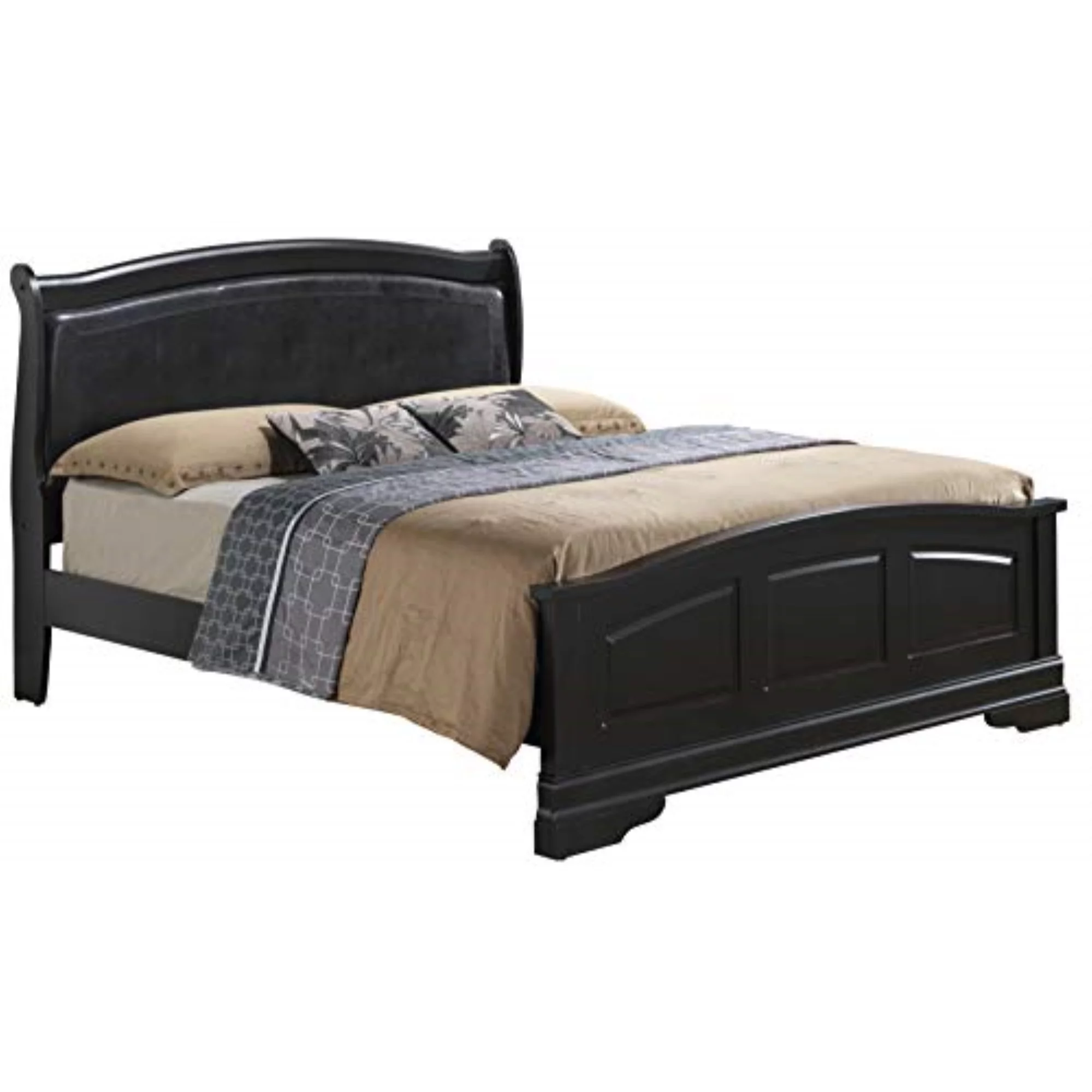 Glory Furniture Louis Phillipe Faux Leather and Wood Bed Black Queen N/A Traditional