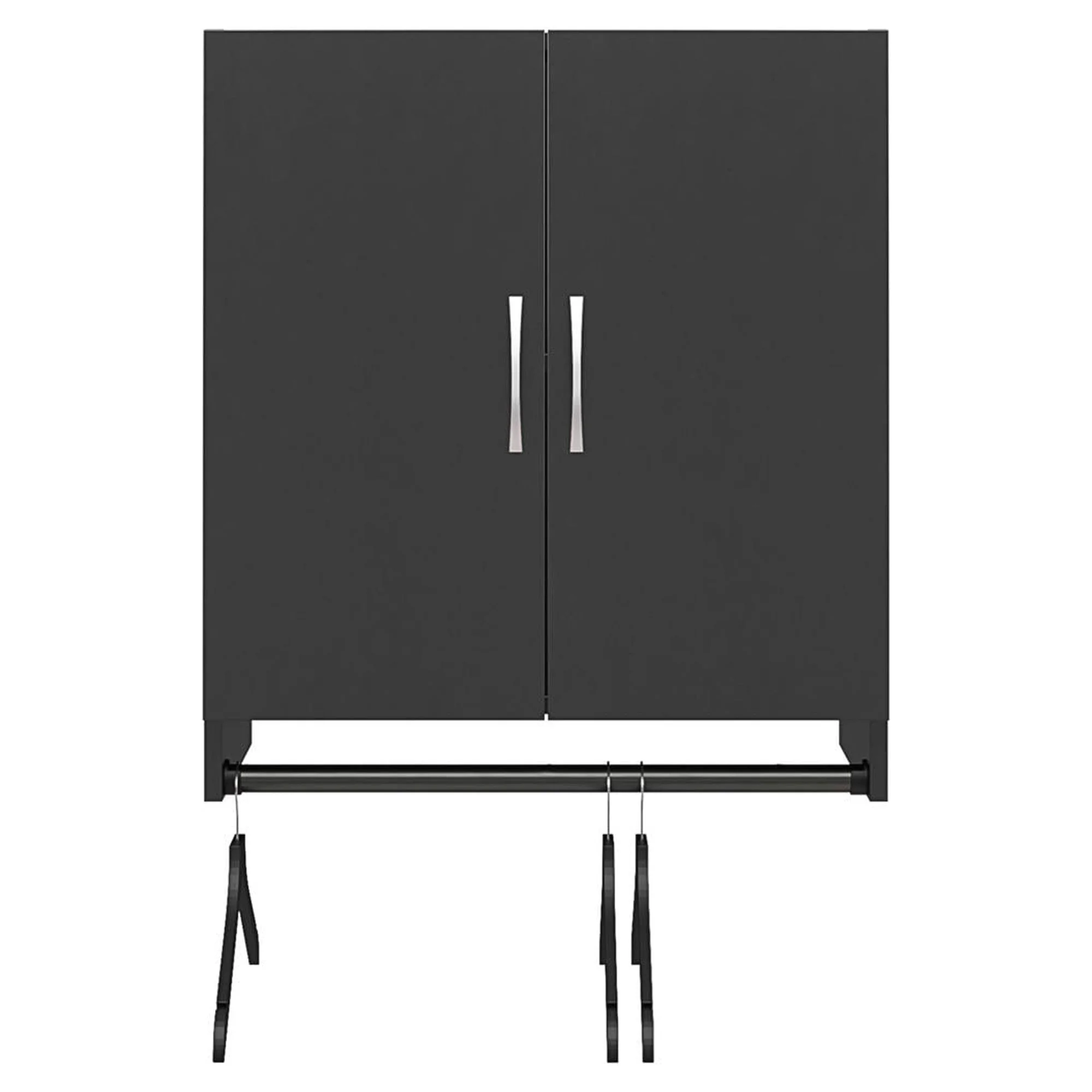 RealRooms Basin 2 Door Wall Storage Cabinet with Hanging Rod, Black