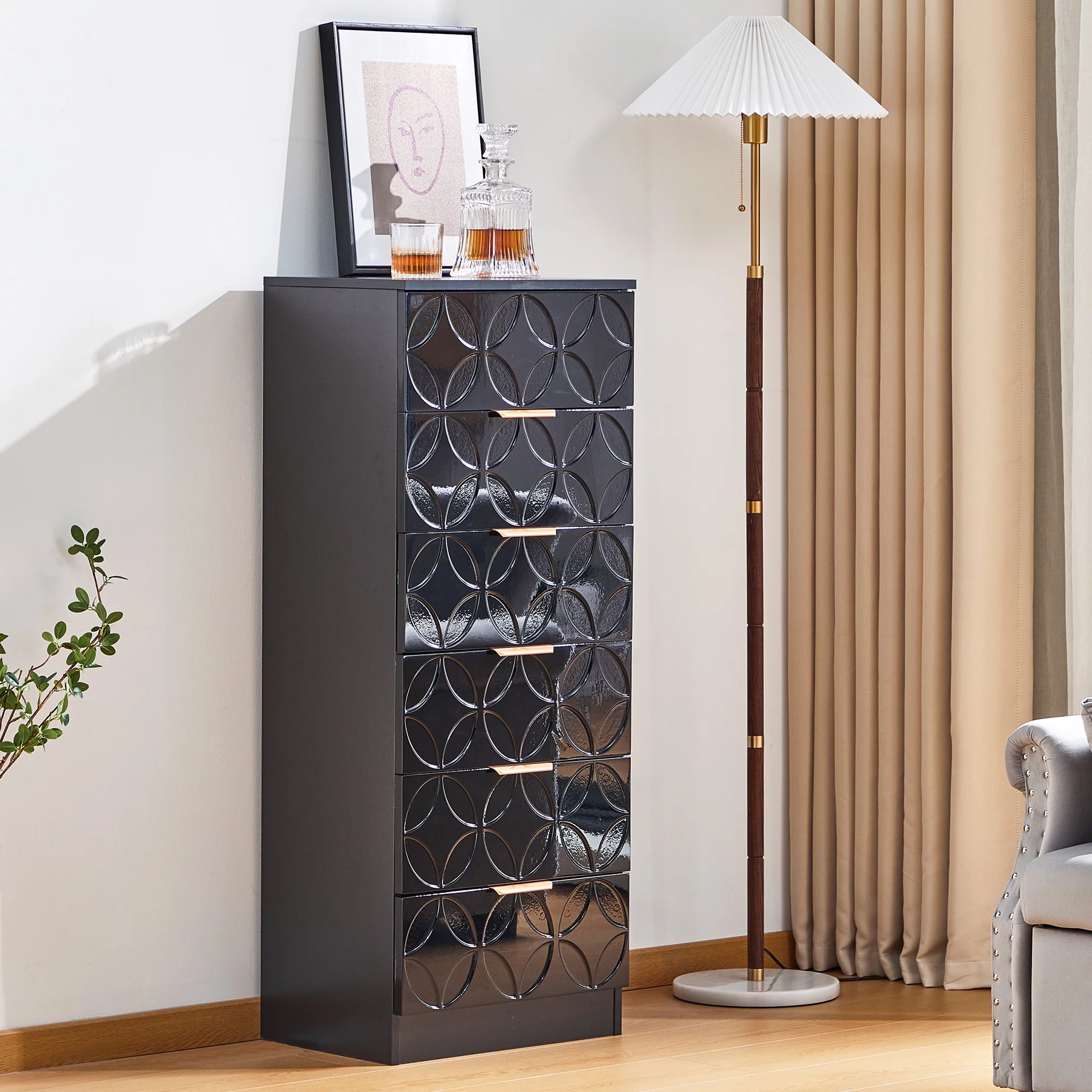 6 Drawer Dresser, Drawer Chest Wood Storage Drawer Chest with Wide Drawers and Metal Handles Black Dresser for Bedroom, Tall Chest of Drawers