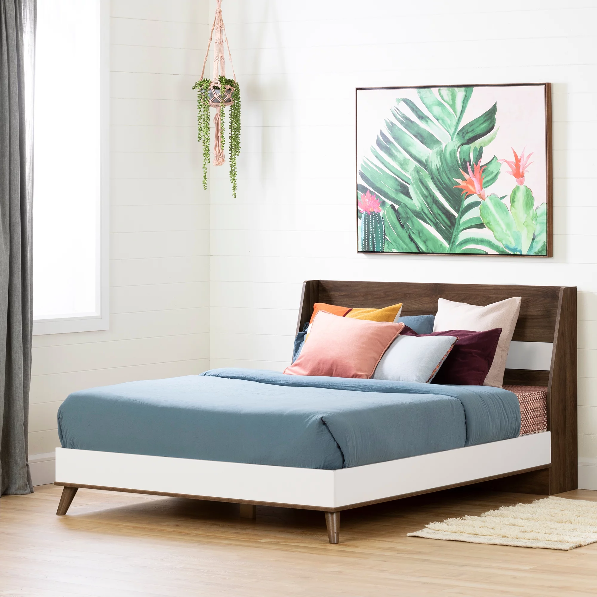 South Shore Yodi Full Complete Bed, Natural Walnut and White