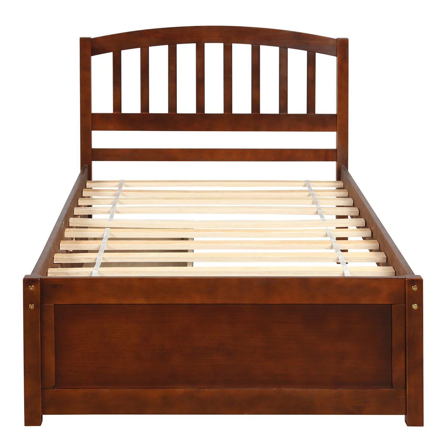 Nestfair Walnut Twin Size Wood Platform Bed with Two Drawers and Headboard