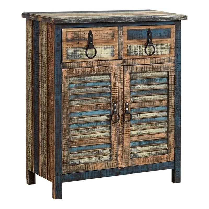 Powell Calypso Rustic 2-Door Wood Indoor Console Table with 2 Drawers, Multicolor
