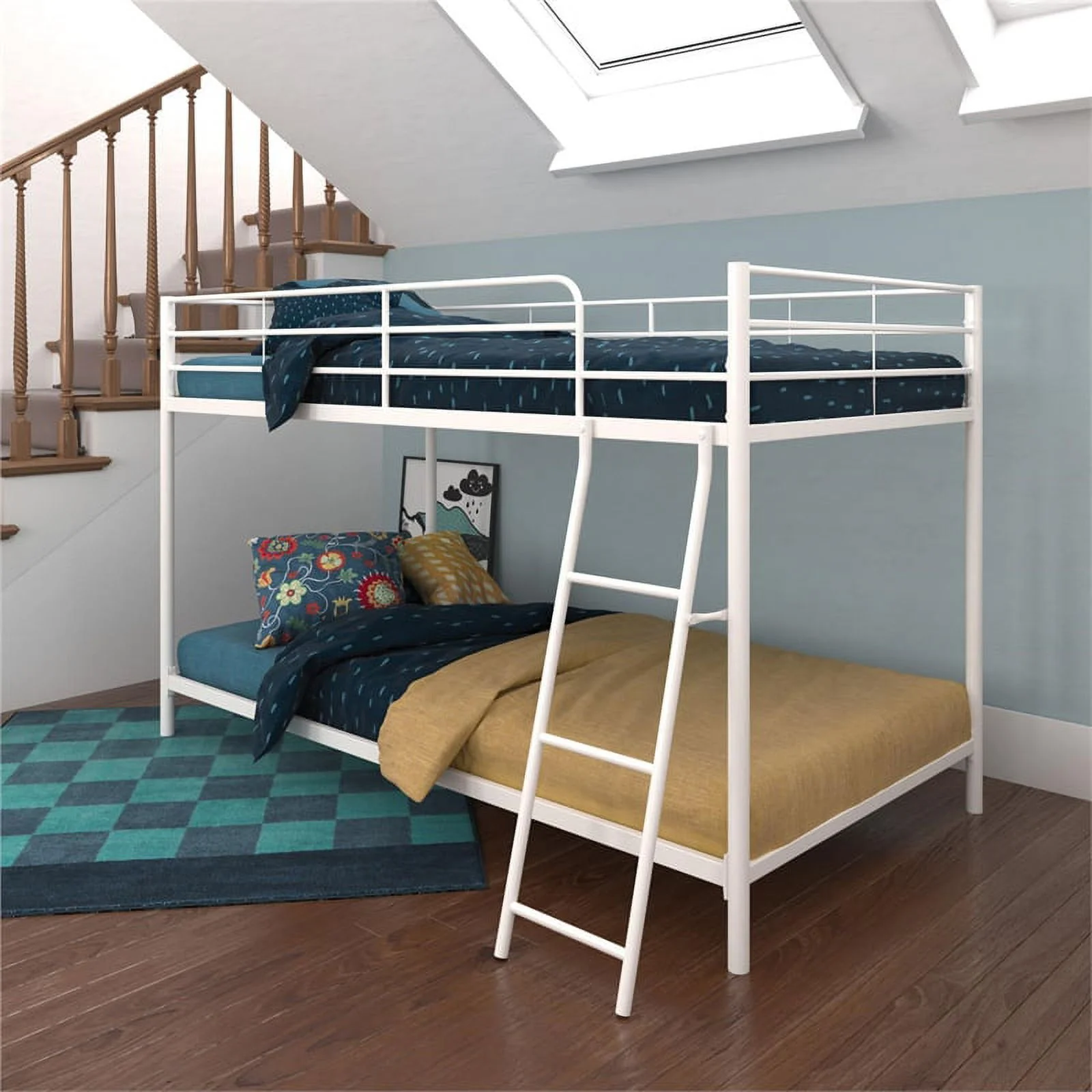 Pemberly Row Transitional Junior Twin over Twin Low Bunk Bed for Kids in White
