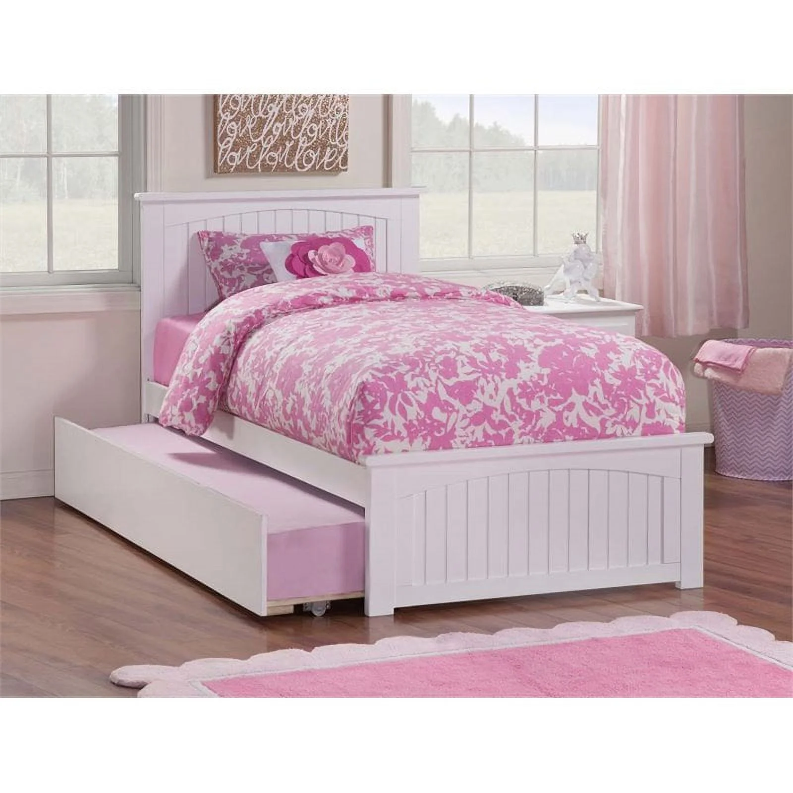 Rosebery Kids Urban Twin Platform Bed with Trundle in White