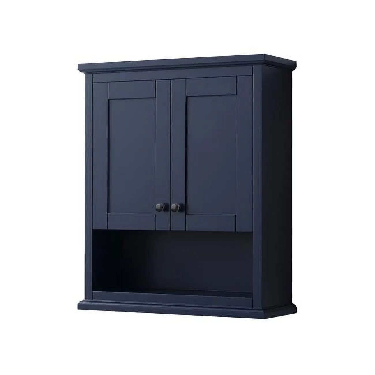 Wyndham Collection Avery Over-the-Toilet Bathroom Wall-Mounted Storage Cabinet with Matte Black Trim, Dark Blue