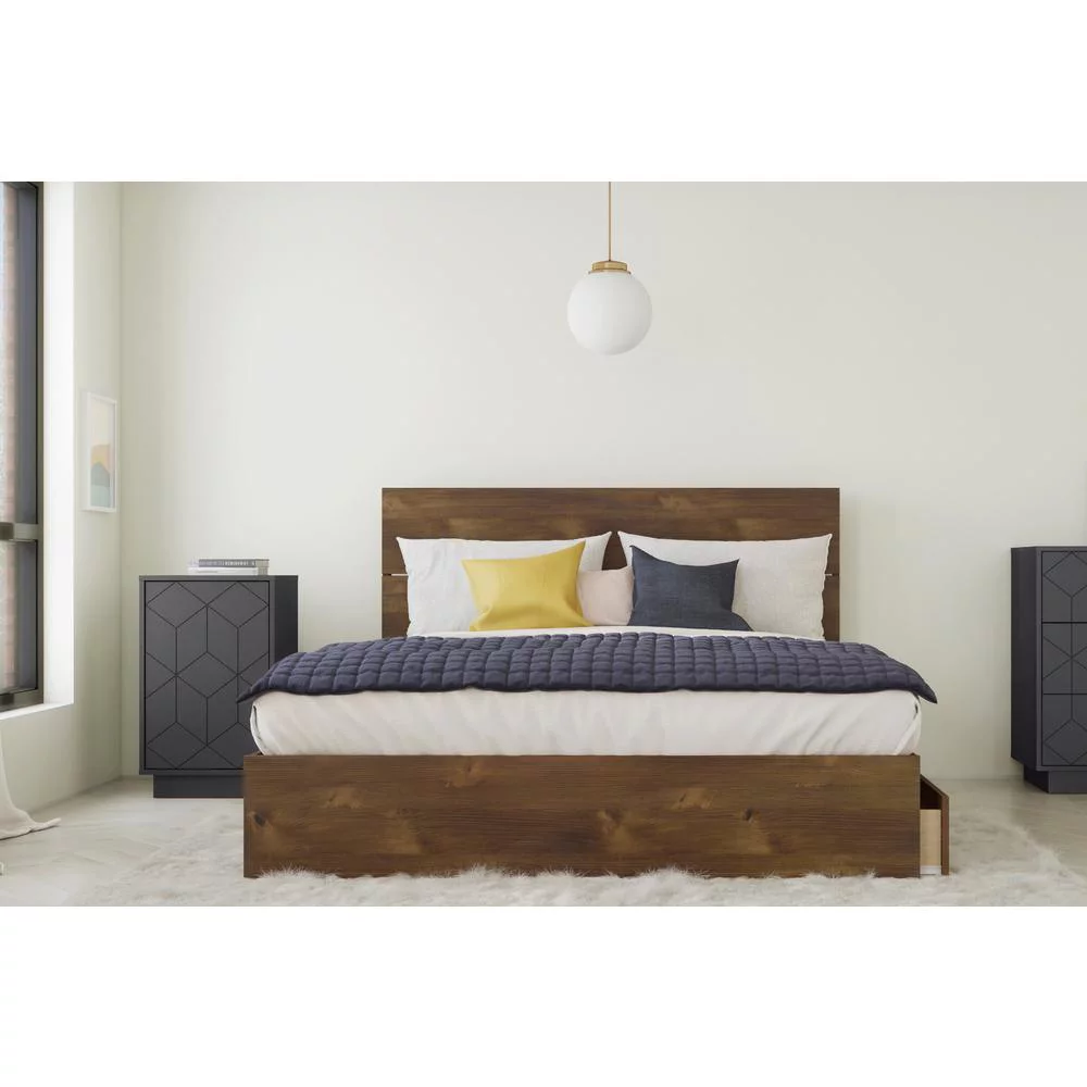 Nexera Blitz 3 Piece Queen Size Bedroom Set, Truffle and Charcoal Grey