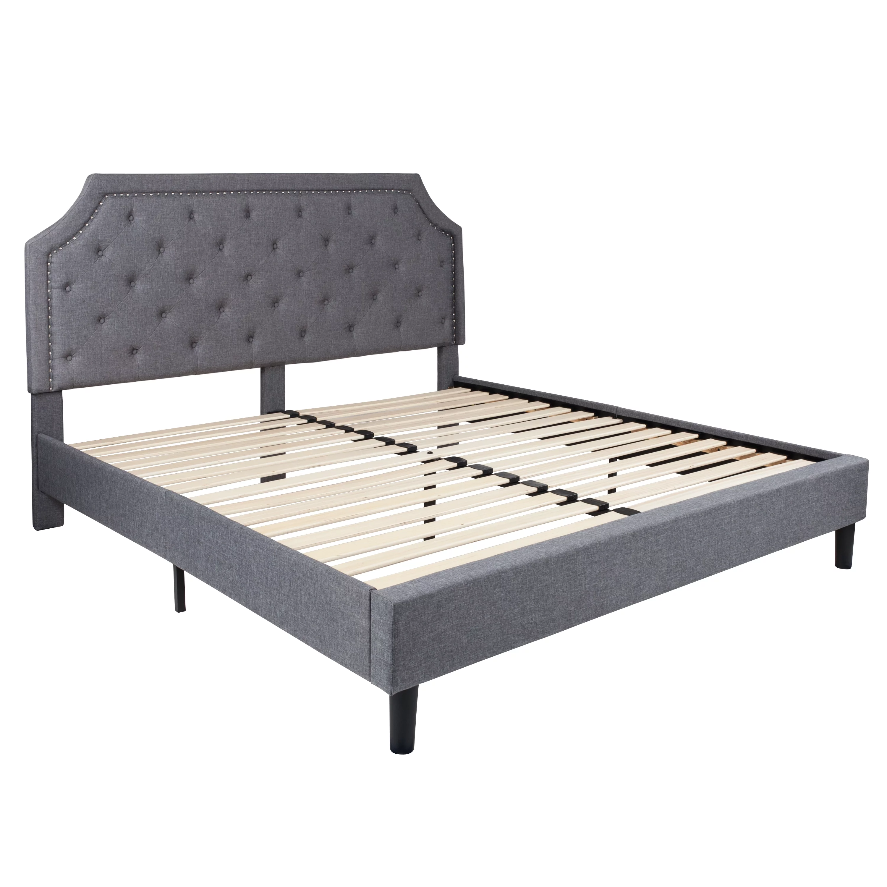 Emma + Oliver King Size Arched Tufted Platform Bed in Light Gray Fabric