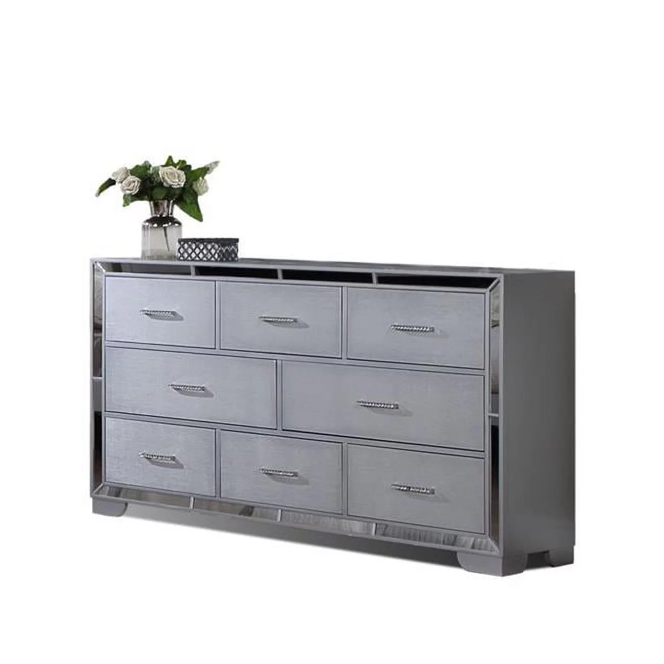 Bella Esprit 52633-DR 64 in. Mirrored Trim 8 Drawers Dresser, Silver
