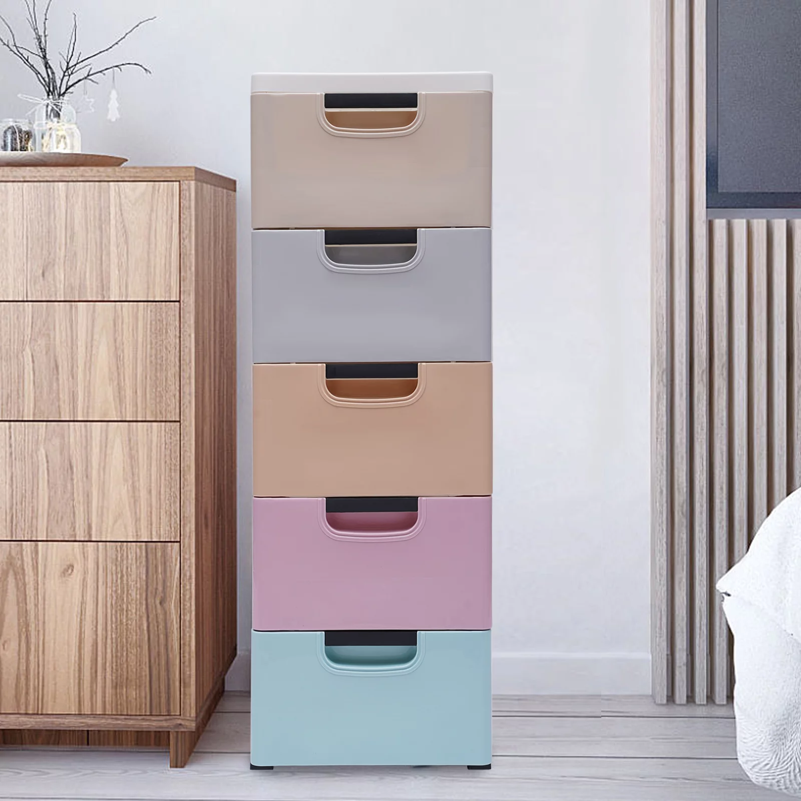 Storage Cabinet 5 Drawer Dresser Stackable Clothes Closet Home Living Room Bedroom Furniture PP