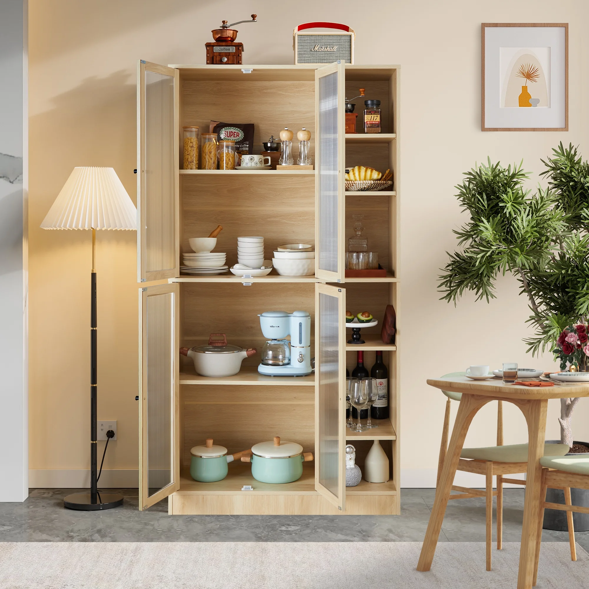 Semiocthome Wood Modern Storage Cabinet with Glass Doors and 10 Shelf,Adult,71
