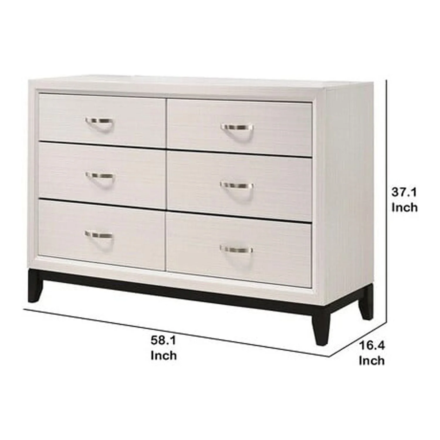 Benjara BM215266 Transitional Style Dresser with 6 Drawers & Metal Pulls, White & Black