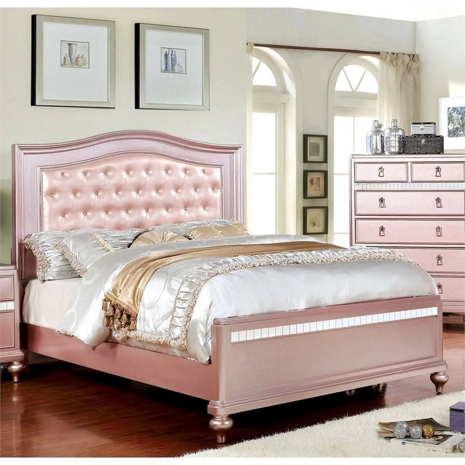 Roseberry Kids Contemporary Wood Twin Panel Bed in Rose Gold