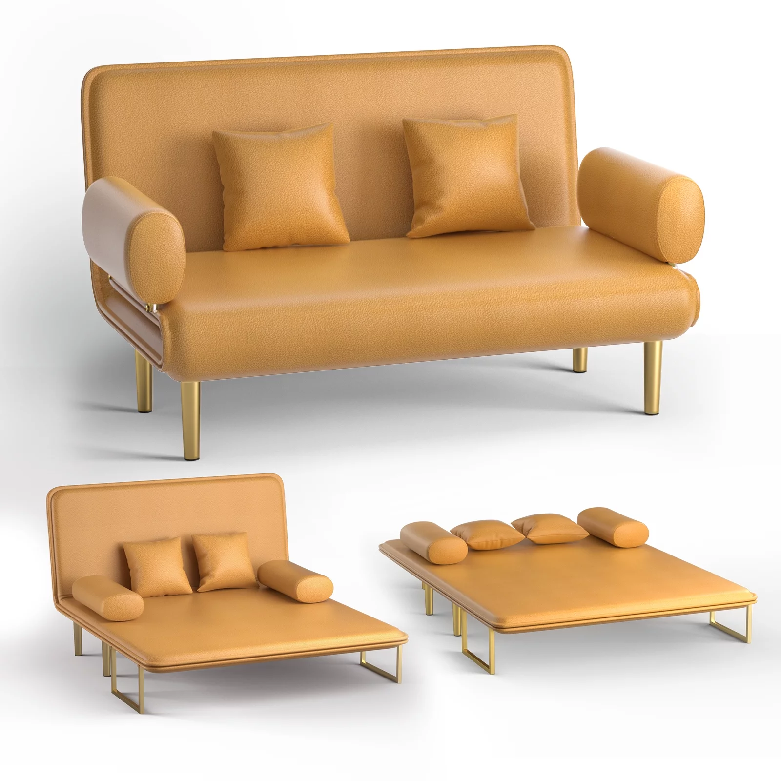 Holaki Futon Sofa Bed, Convertible Sleeper Sofa, Couch, Double Chaise Sofa,Loveseat, Sofa Chair,with Tapered Legs, 1000lb Weight Capacity, Integrated Sofa, Small Couches for Living Room，Orange