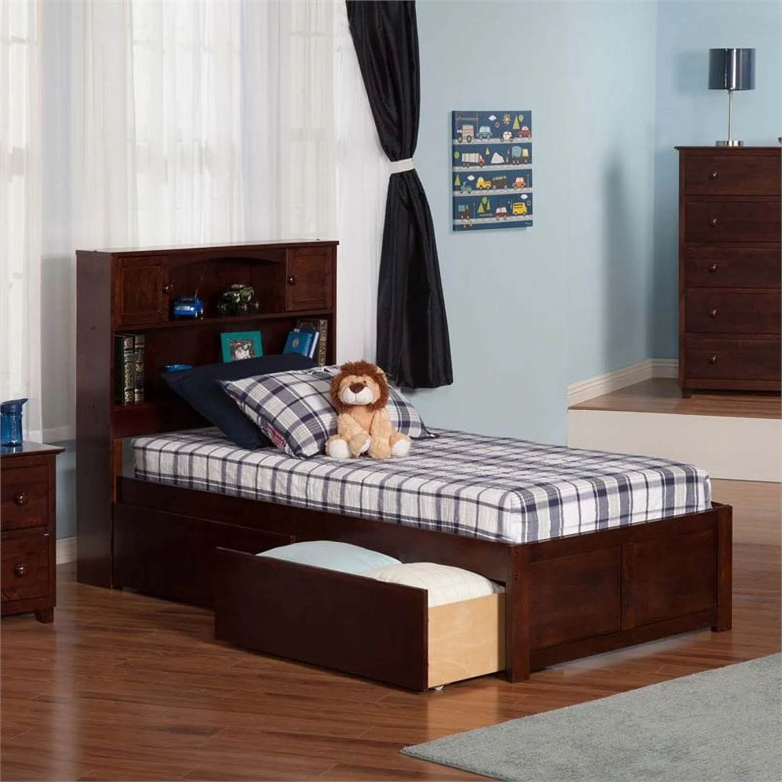 Leo & Lacey Traditional Hardwood Storage Platform Bed, Twin-XL, Walnut