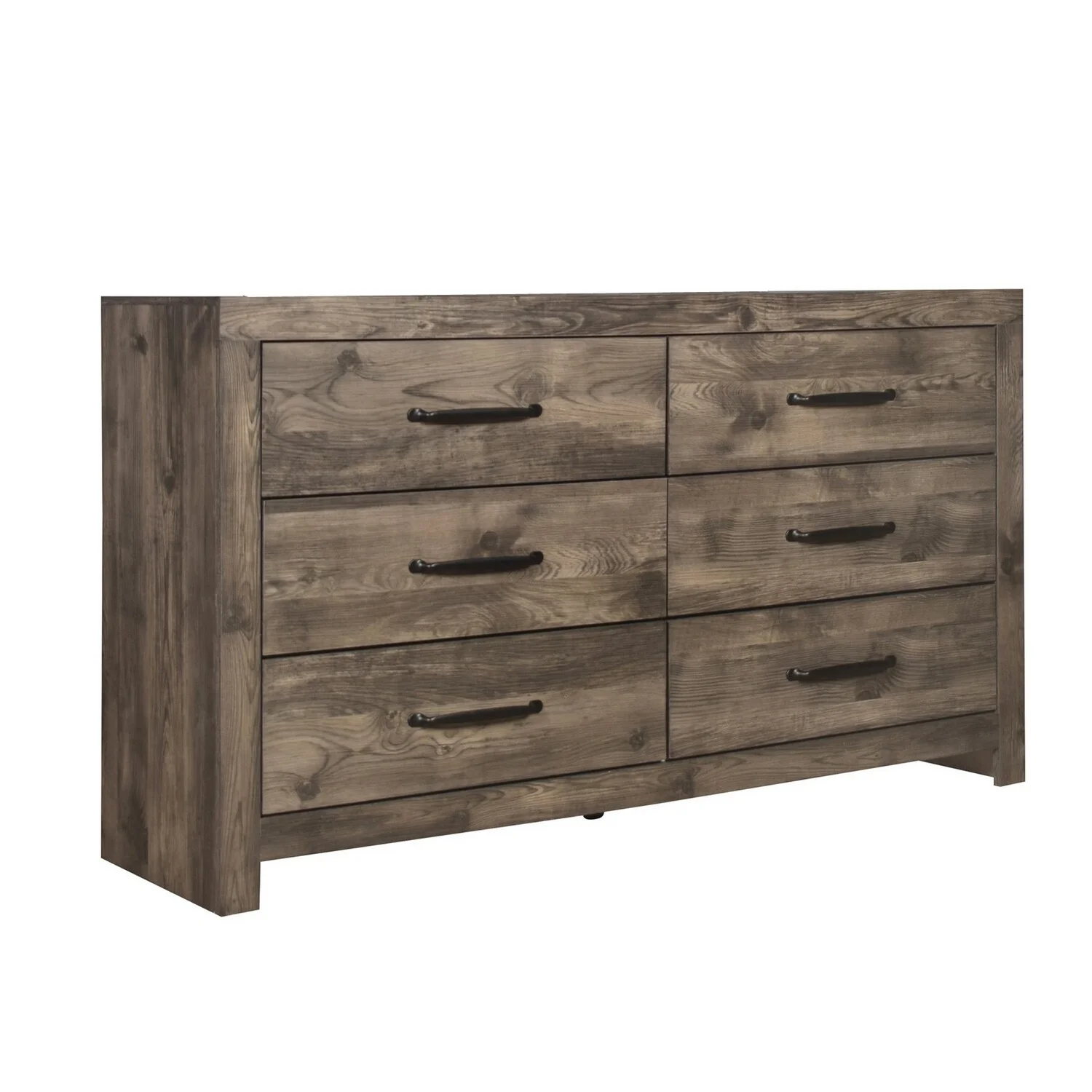BenJara Ent 59 Inch Dresser, 6 Drawers with Black Handles, Greige Brown Finish