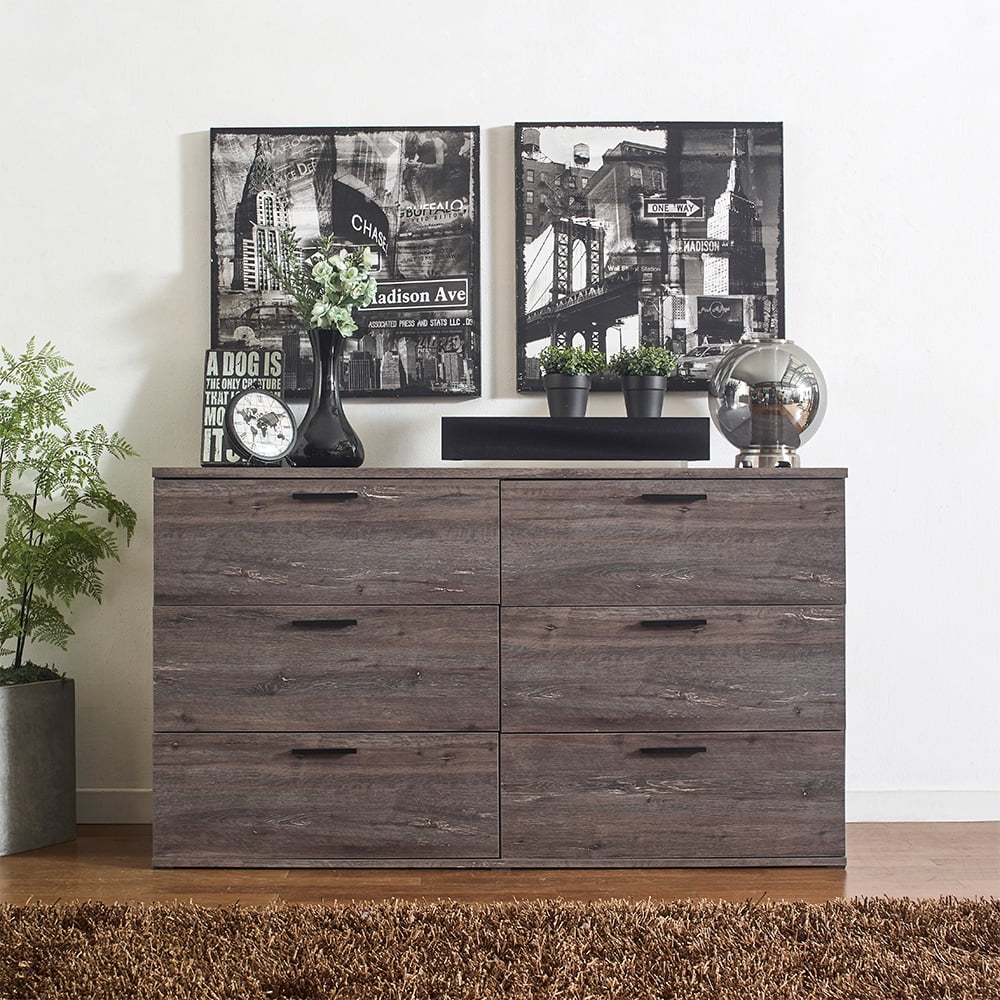 CoSoTower Morgan Farmhouse Six-Drawer Jumbo Dresser in Rustic Gray