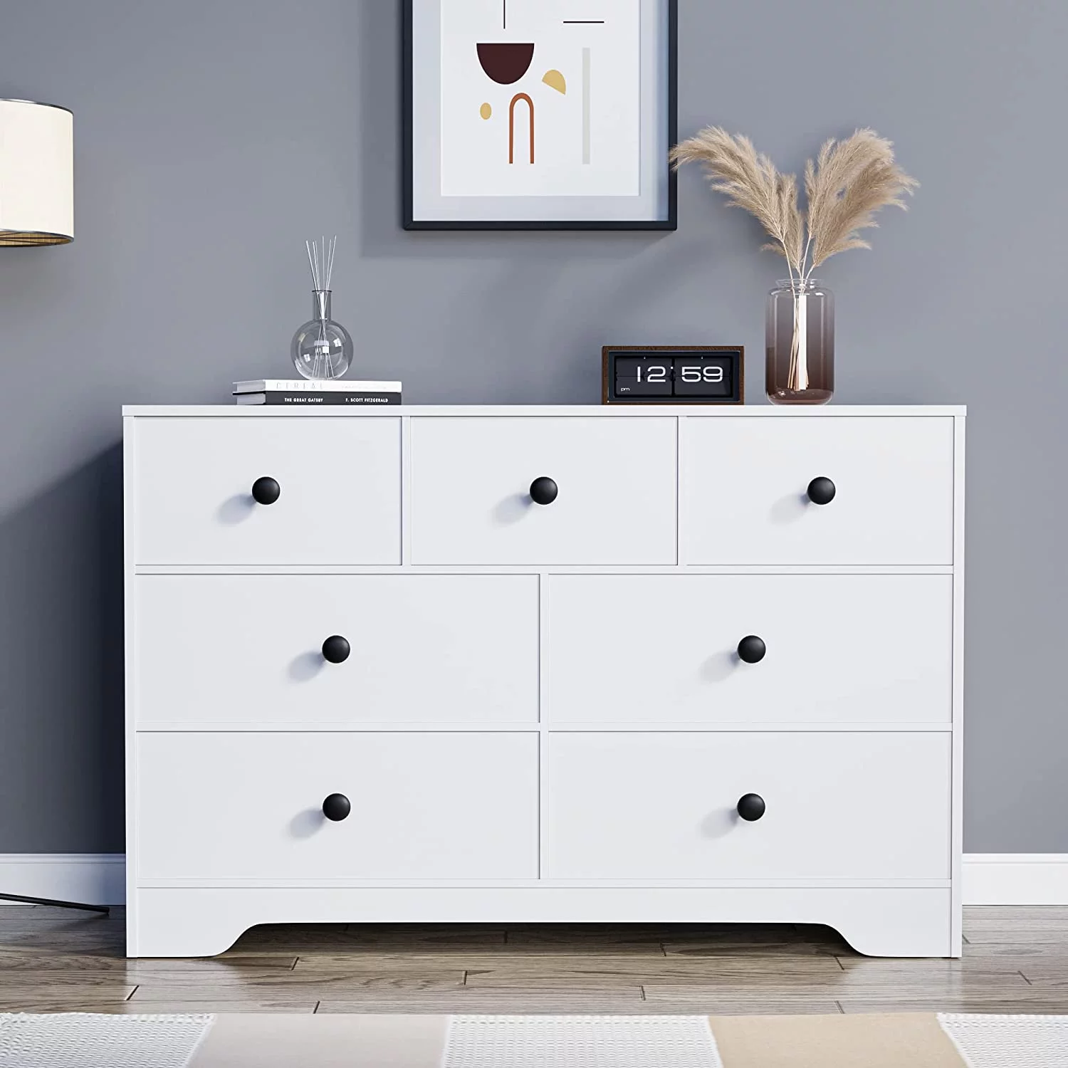 Cozy Castle 7 Drawer Dresser, White Dresser for Bedroom, Wide Drawer Dresser Organizers, Modern Dresser for Bedroom, White