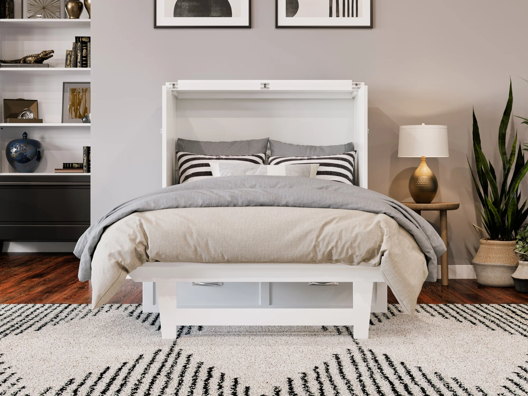 AFI Northfield Twin XL Solid Wood Murphy Bed Chest with Mattress, Drawer & Charger, White