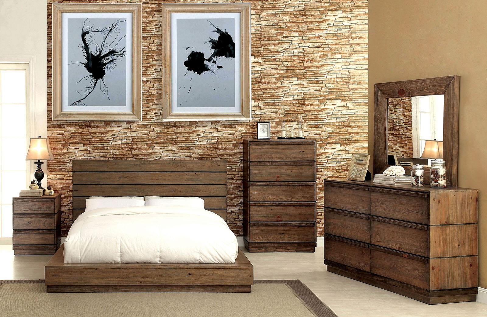 Rustic Natural Solid Wood Queen Bedroom Set 6pcs FOA CM7623-Q Coimbra