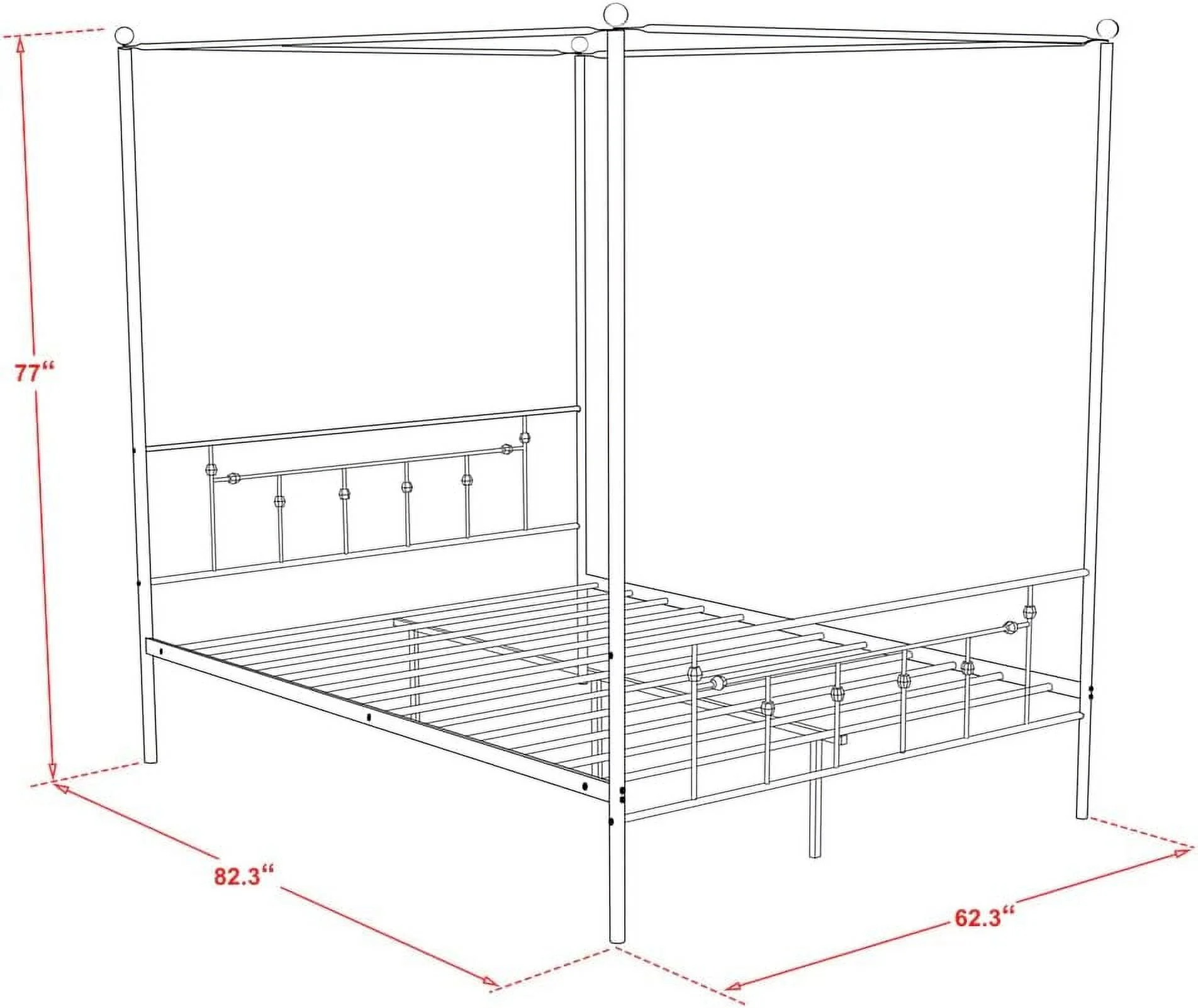 AQCBLK Annison Canopy Bed Wih Deluxe Headboard And Fooboard - Luxurious Meal Frame In Powder Coaing Black