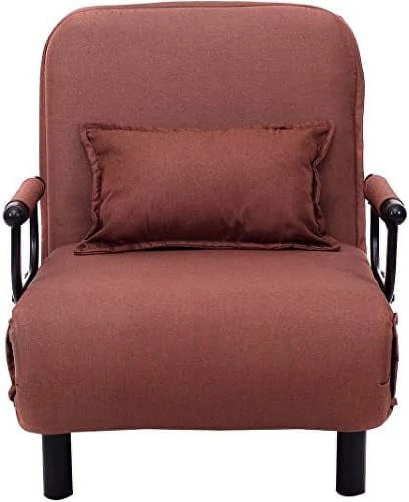 xrboomlife Convertible Sleeper Sofa Chair Bed  Folding Arm Lounge Couch Chair with Pillow and 5 Position Adjustable Backrest  Sleeper Leisure Recliner for Living Room Home Office (Brown)