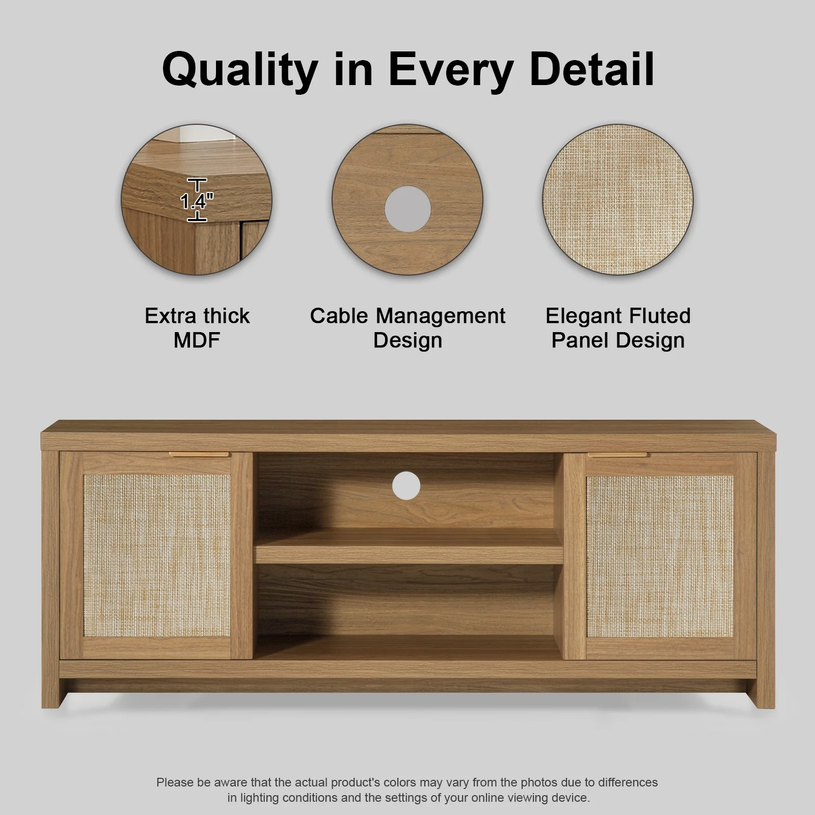 OAKHAM Farmhouse Rattan Tv Stands, Entertainment Center for TVs up to 65