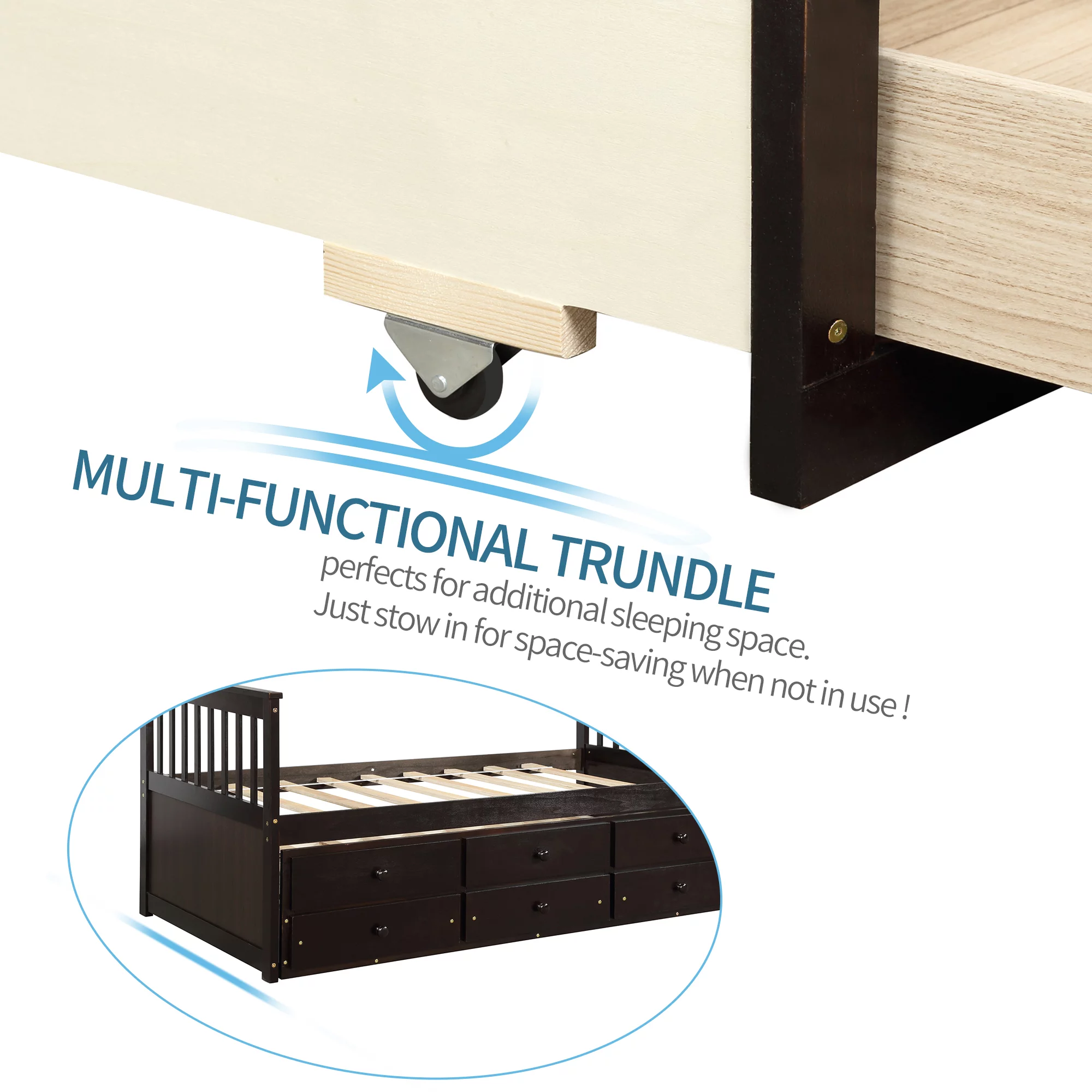 Docooler Captain's Bed Twin Daybed with Trundle Bed and Storage Drawers, Espresso