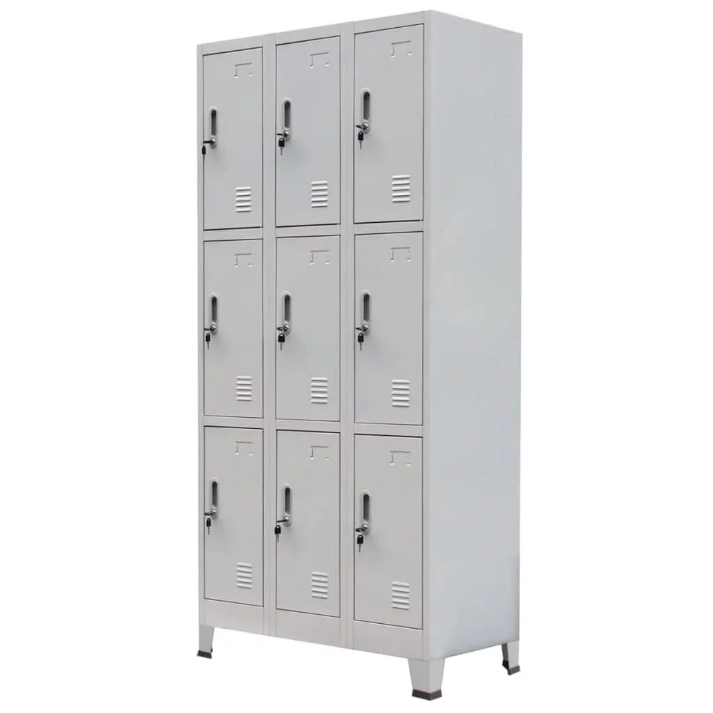 Anself Office Locker Cabinet Wardrobe Storage and 9 Separate Compartments with Doors & 18 Keys Steel Room Decor 35.4