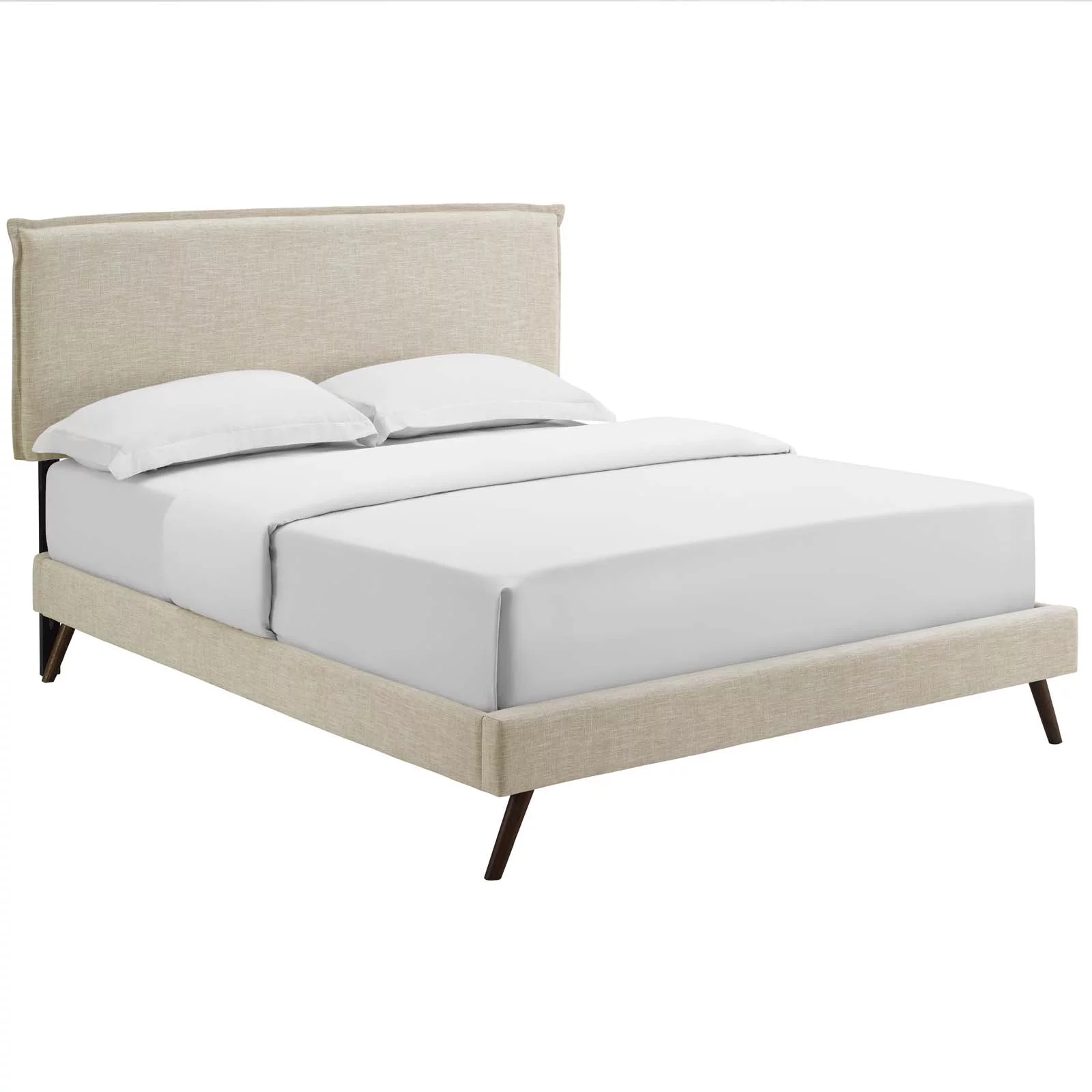 Modern Contemporary Urban Design Bedroom Queen Size Platform Bed Frame, Fabric, Beige